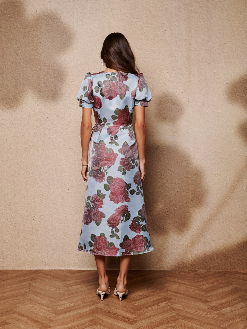 Floral Jacquard Wrap Dress for Women — Adjustable Ties - gallery
