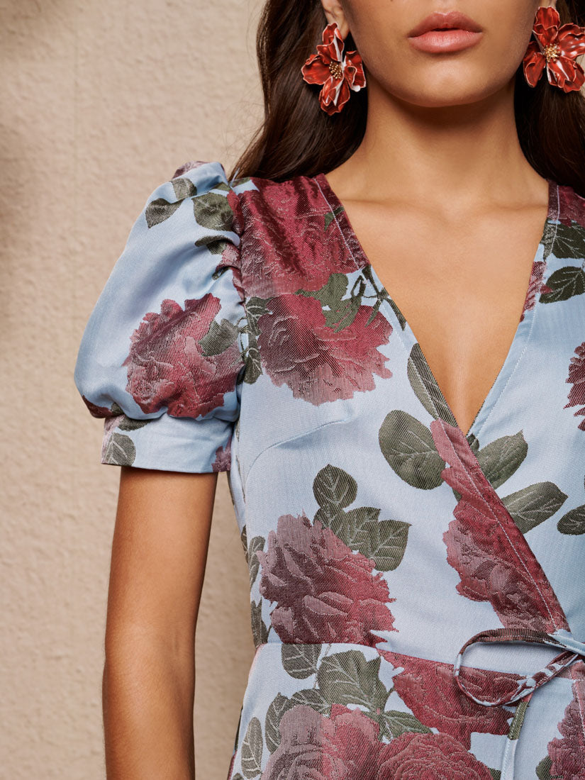 Floral Jacquard Wrap Dress for Women — Adjustable Ties - gallery