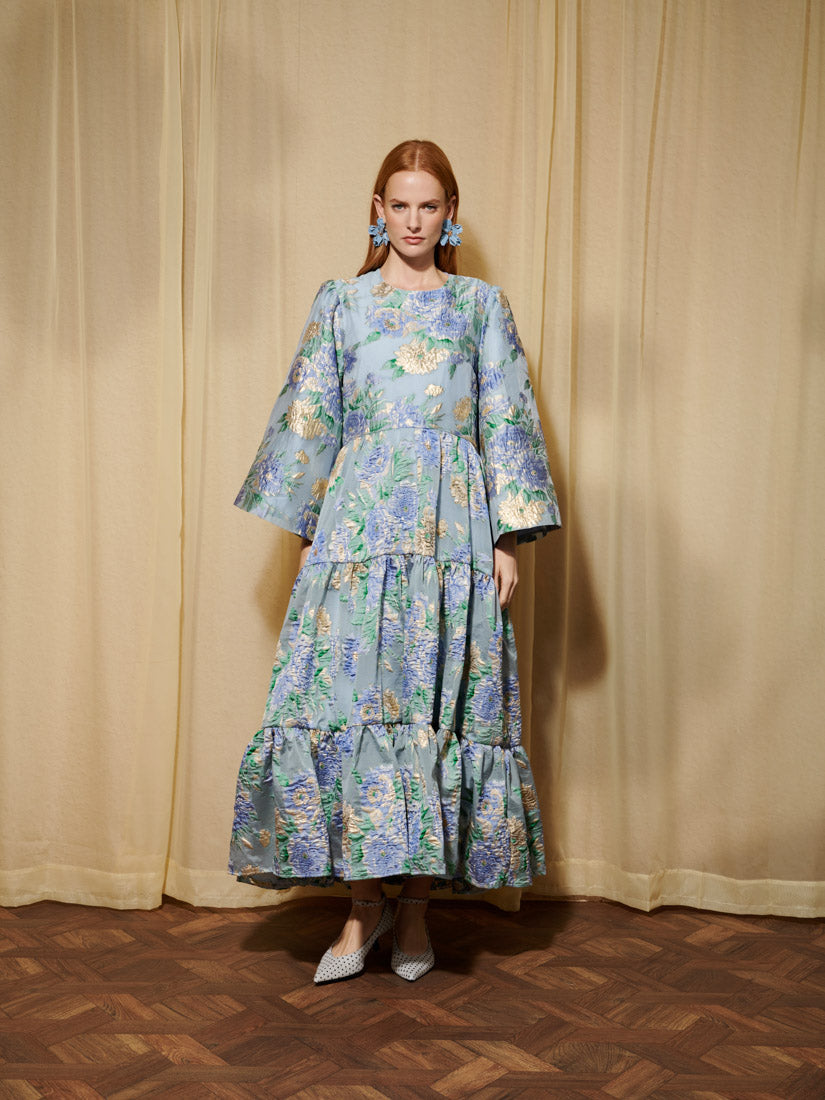 Tiered Floral Jacquard Maxi Dress for Women — Flowing - gallery