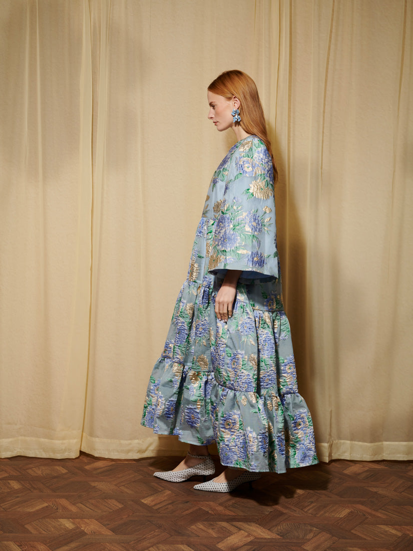 Tiered Floral Jacquard Maxi Dress for Women — Flowing - gallery