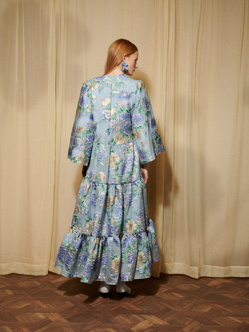 Tiered Floral Jacquard Maxi Dress for Women — Flowing - gallery