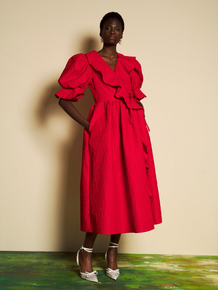 Cascading Ruffle Wrap Dress for Women — Richly Textured