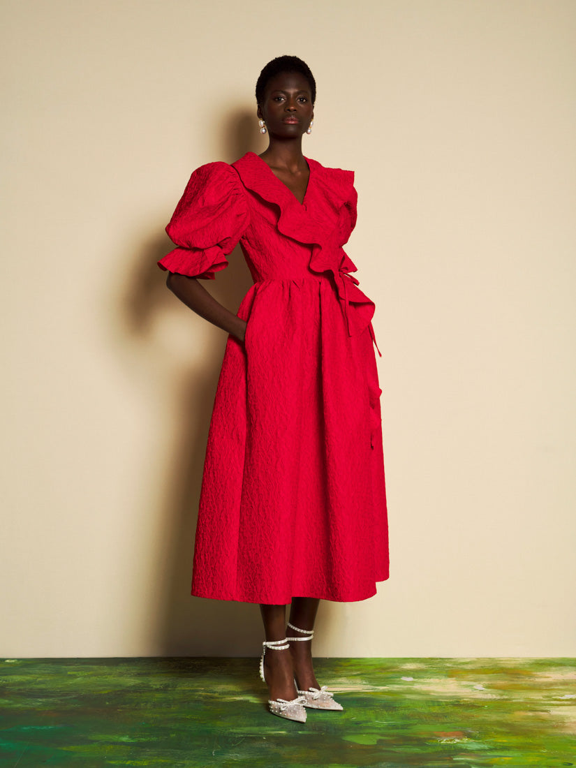 Cascading Ruffle Wrap Dress for Women — Richly Textured - gallery