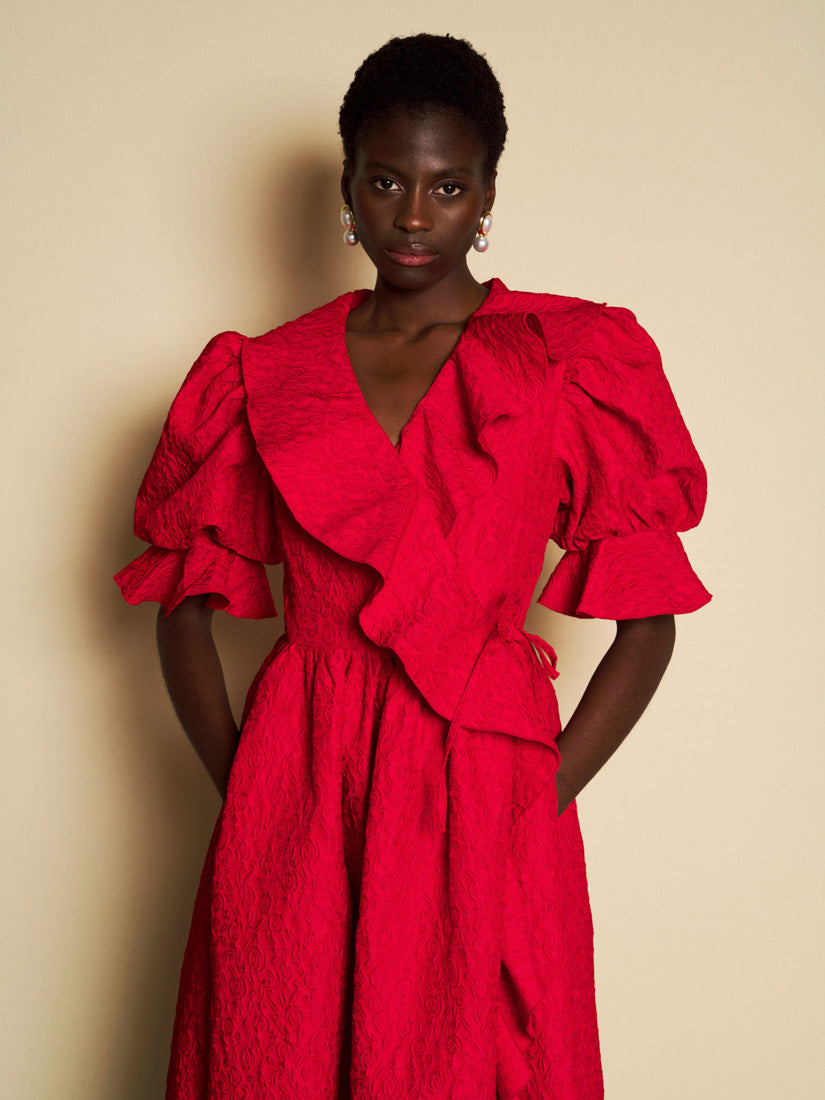 Cascading Ruffle Wrap Dress for Women — Richly Textured - gallery