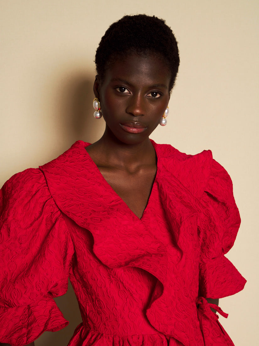 Cascading Ruffle Wrap Dress for Women — Richly Textured - gallery