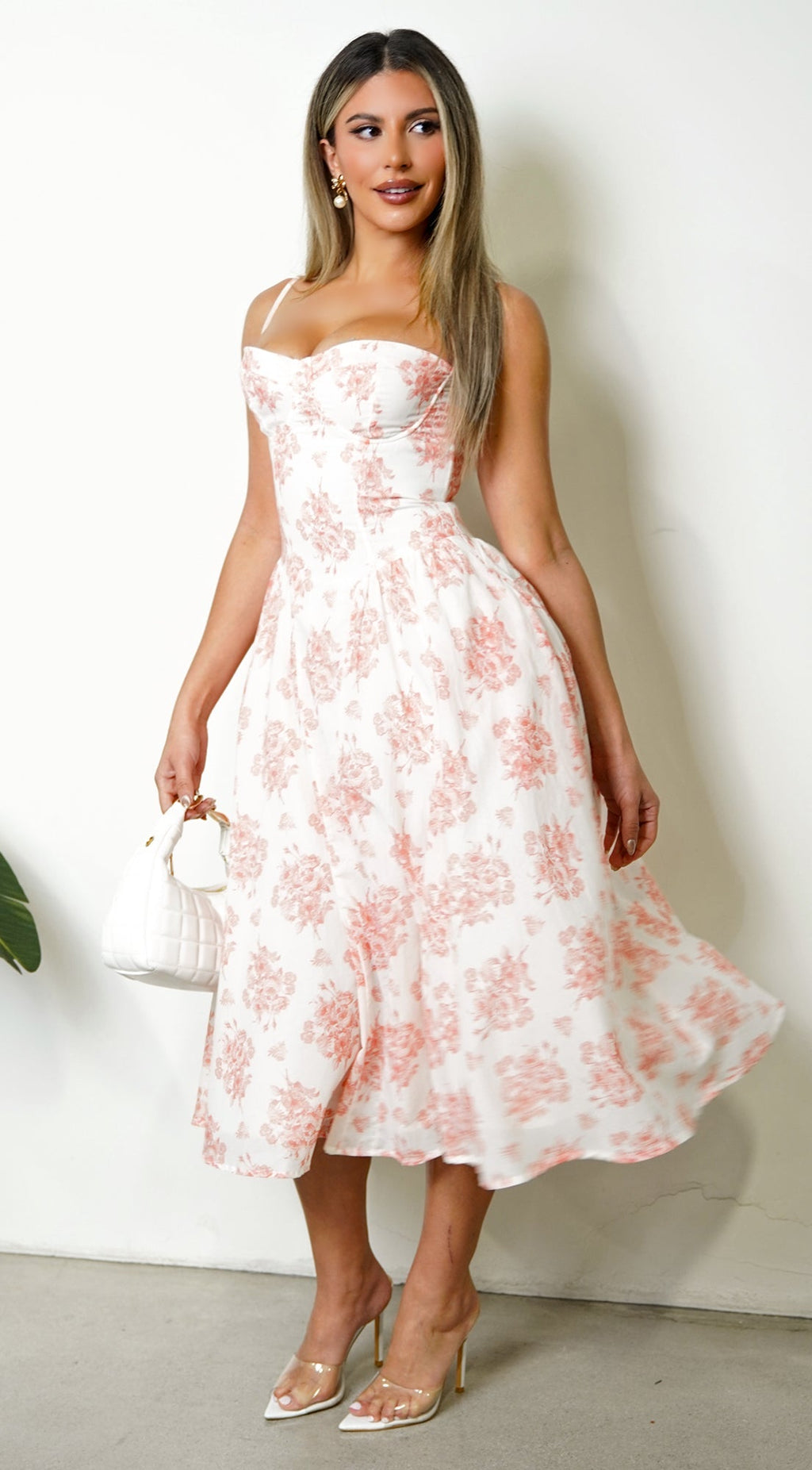 Knox Floral Flare Midi Dress - White Orange — gallery