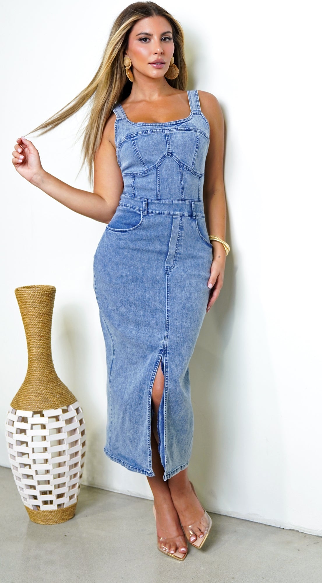 Sevinn Denim Midi Dress - Blue — gallery