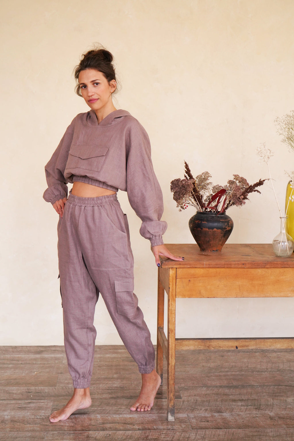 s Crop Hoodie Orchid in Latte for Women - gallery
