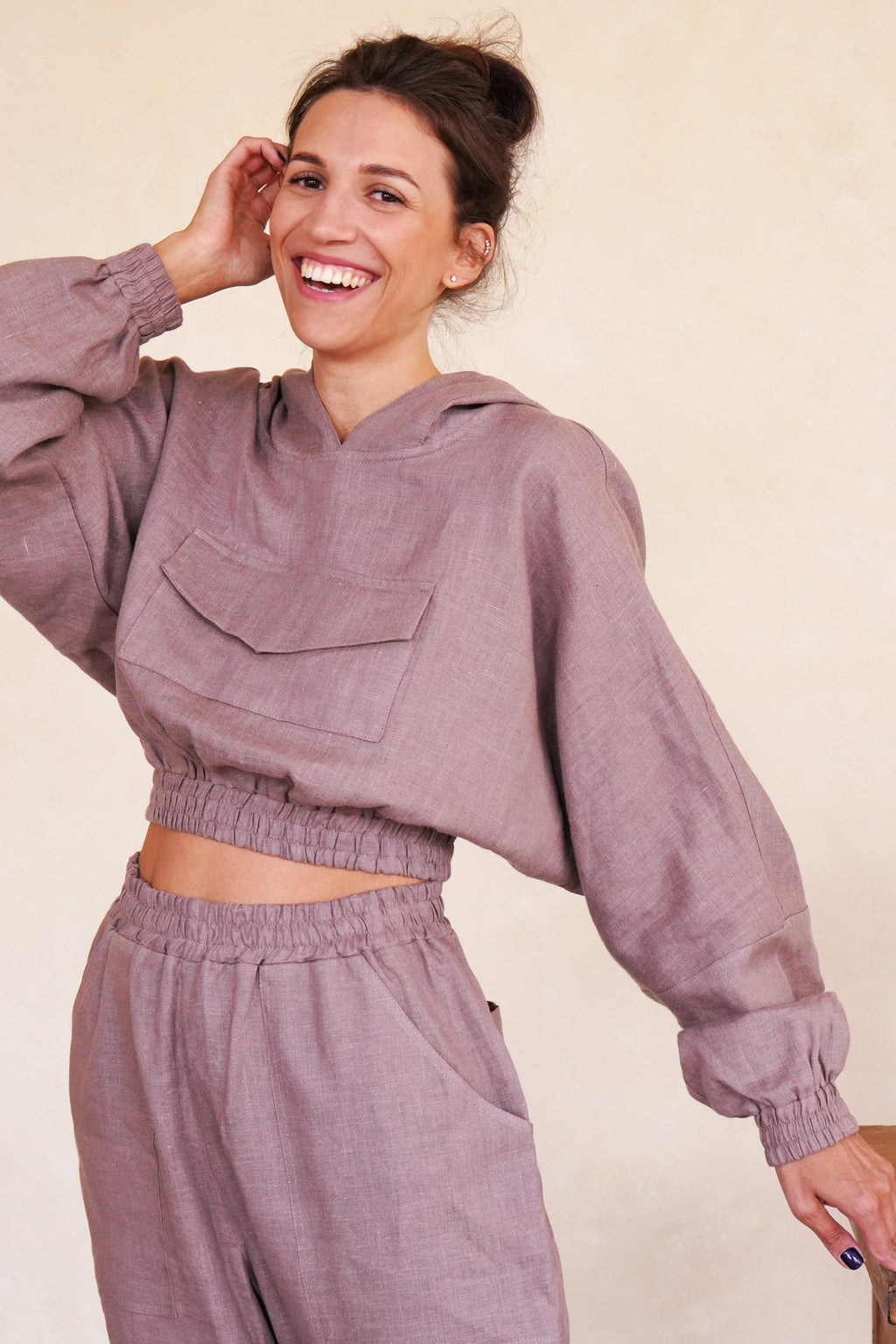 s Crop Hoodie Orchid in Latte for Women - gallery