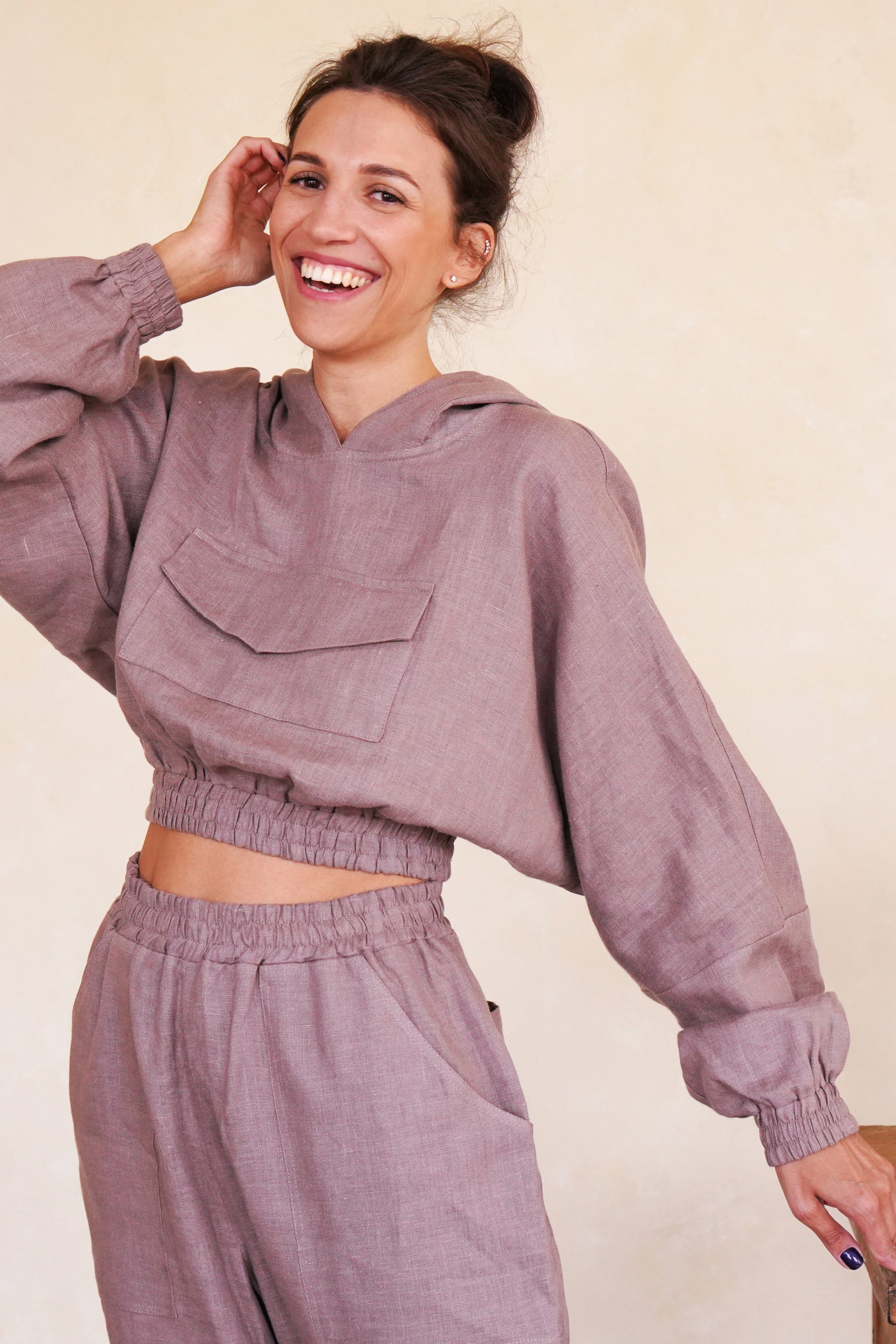 s Crop Hoodie Orchid in Latte for Women - gallery