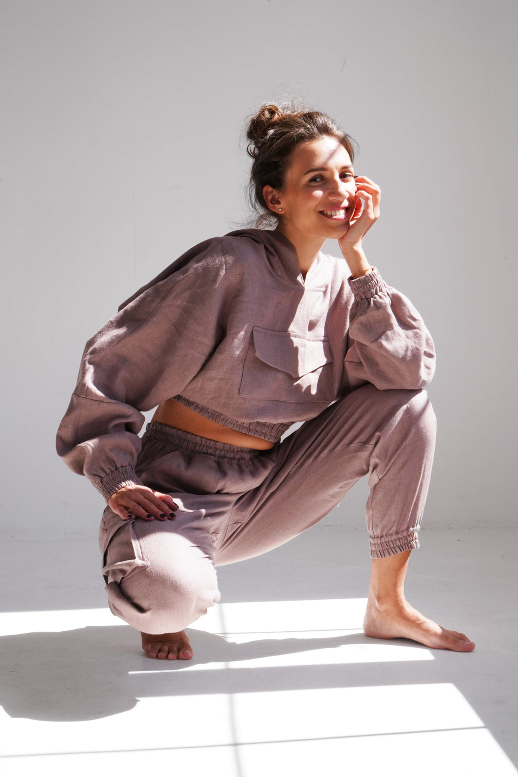 s Crop Hoodie Orchid in Latte for Women - gallery