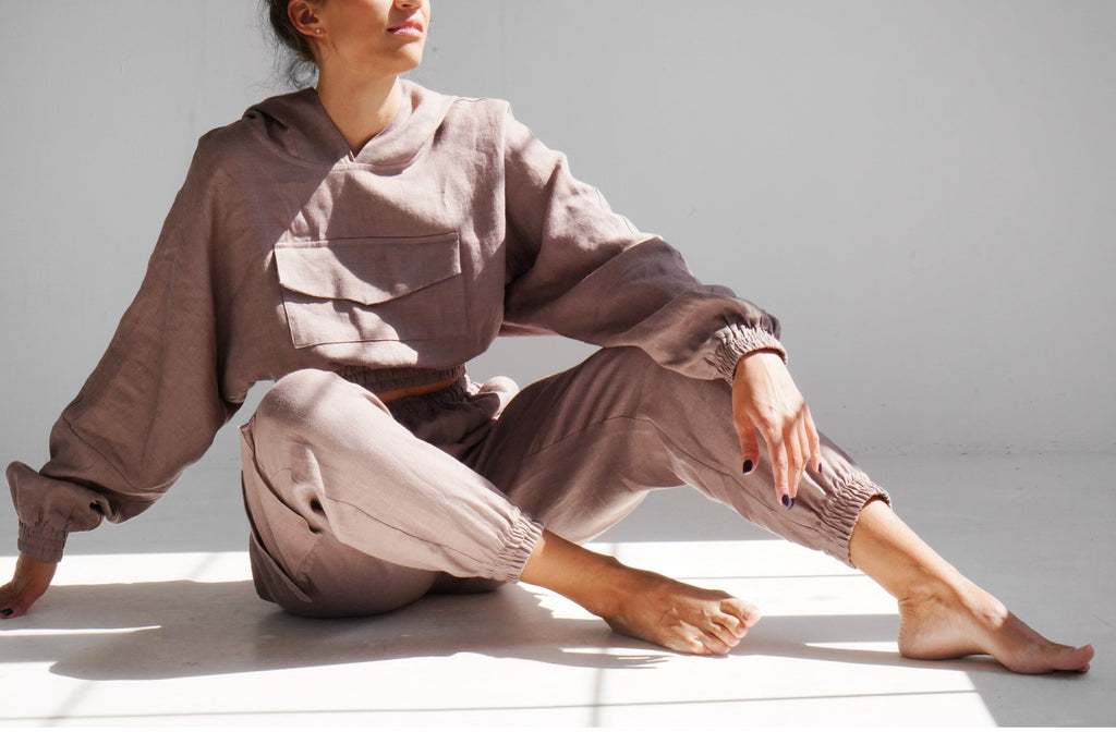 s Crop Hoodie Orchid in Latte for Women - gallery