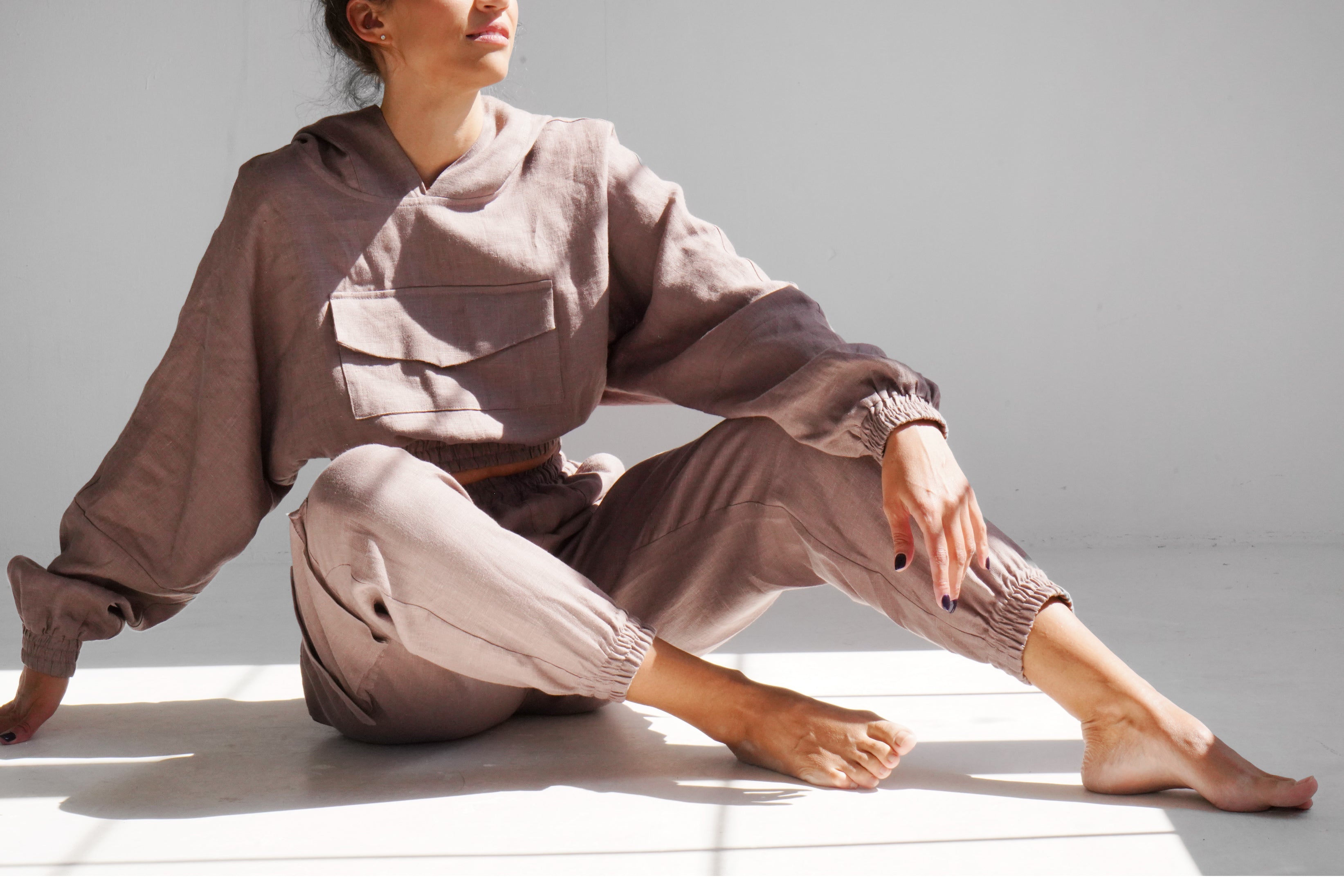 s Crop Hoodie Orchid in Latte for Women - gallery
