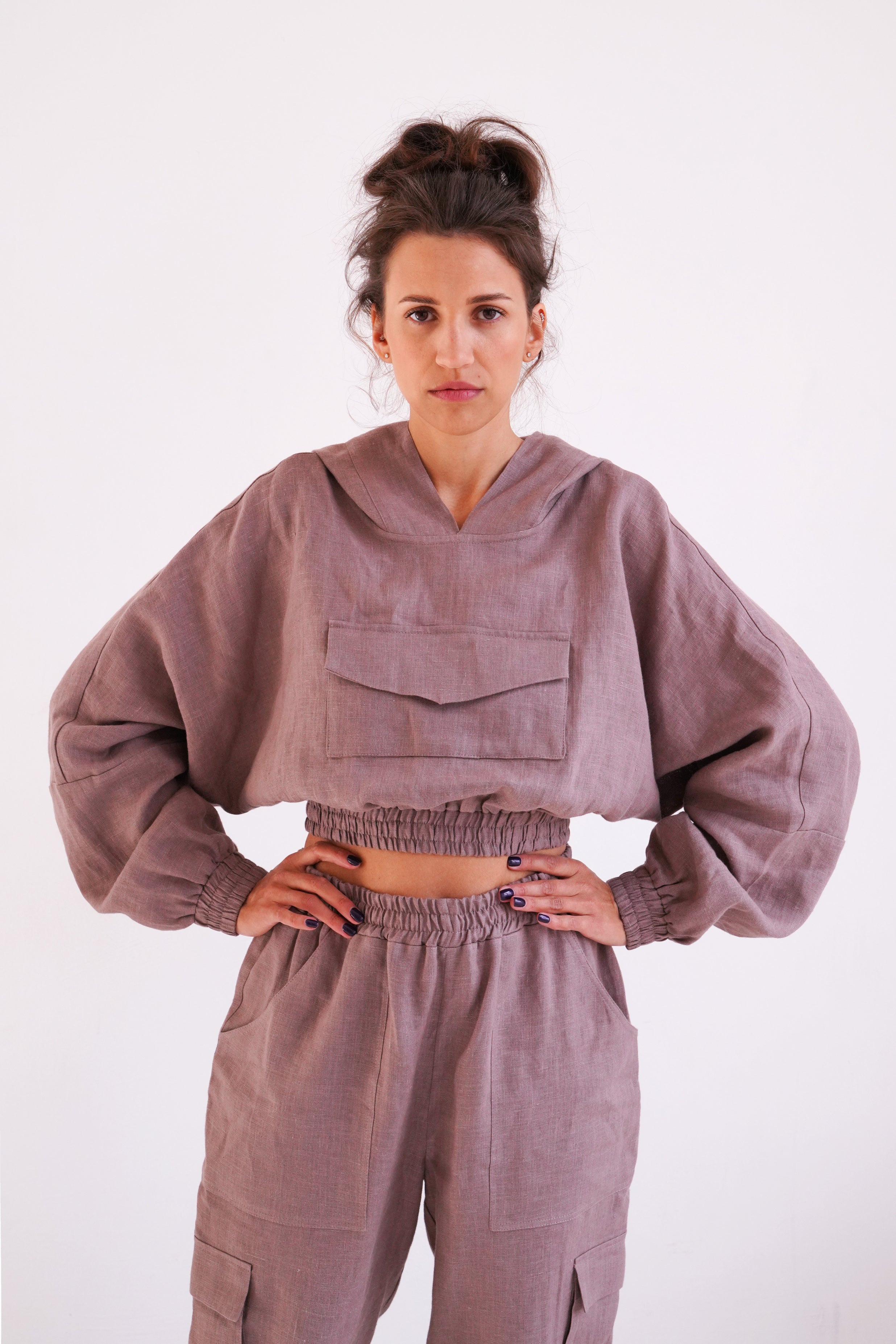s Crop Hoodie Orchid in Latte for Women