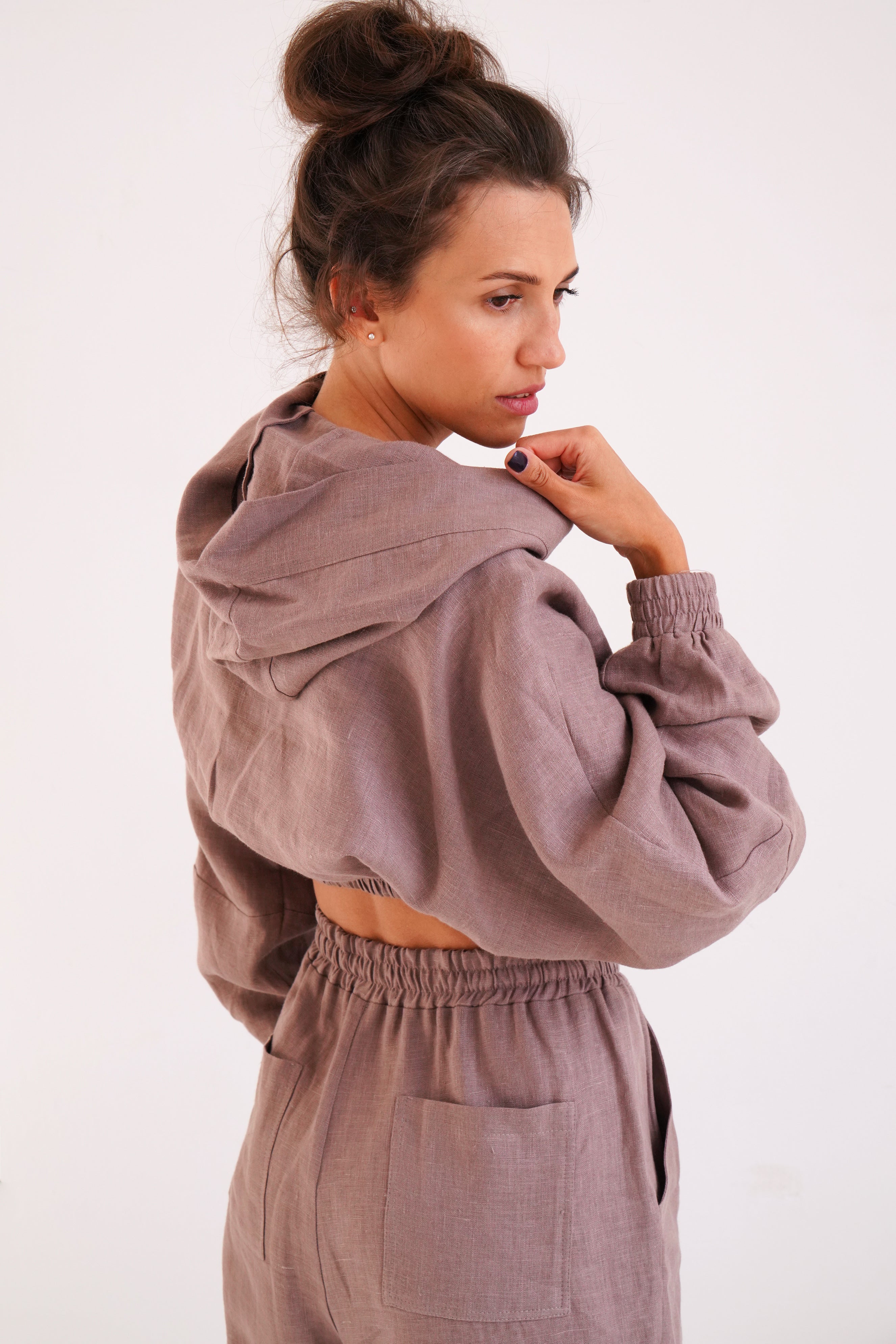 s Crop Hoodie Orchid in Latte for Women - gallery