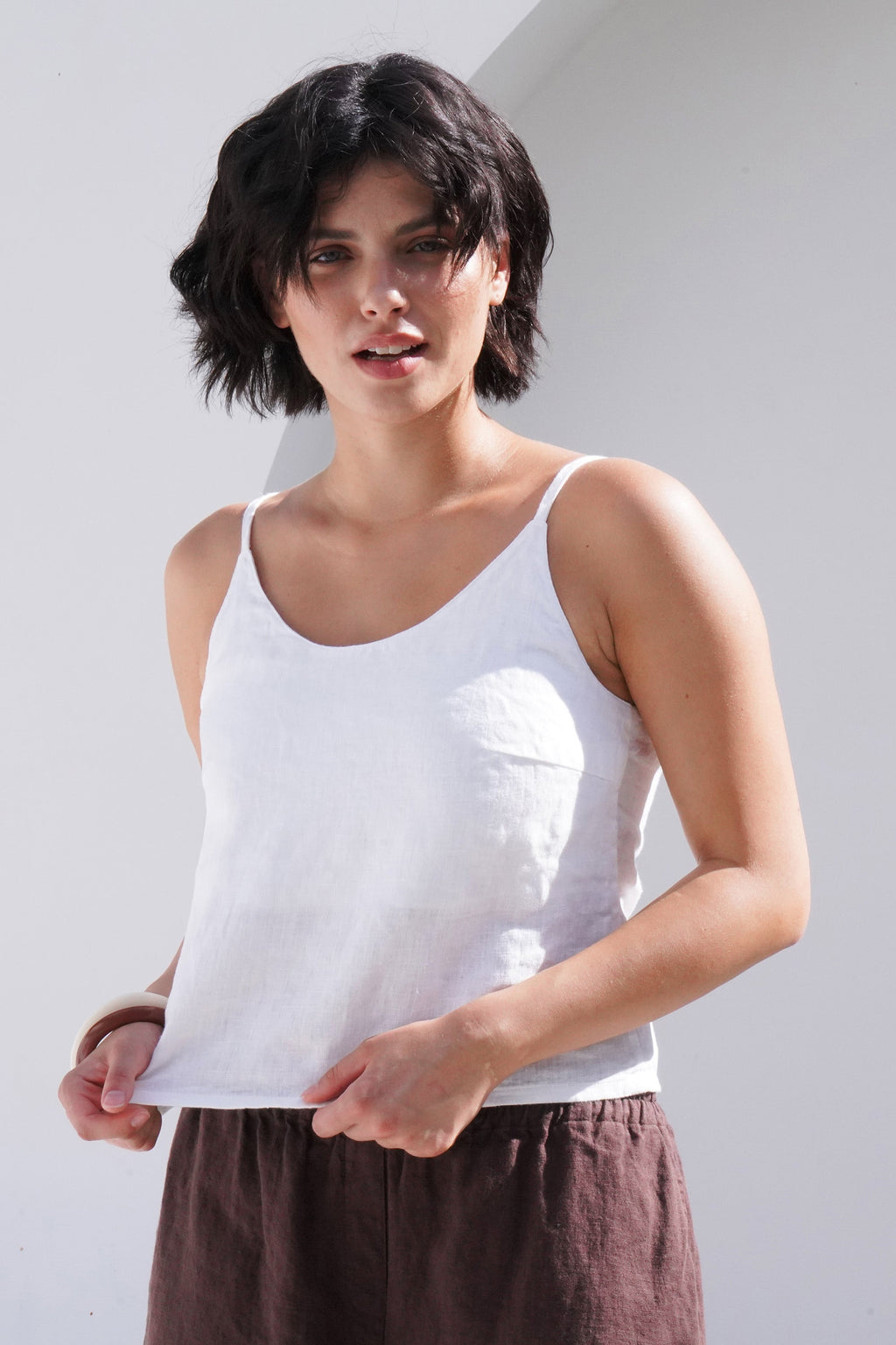 s Linen Camisole Top Camellia in White for Women