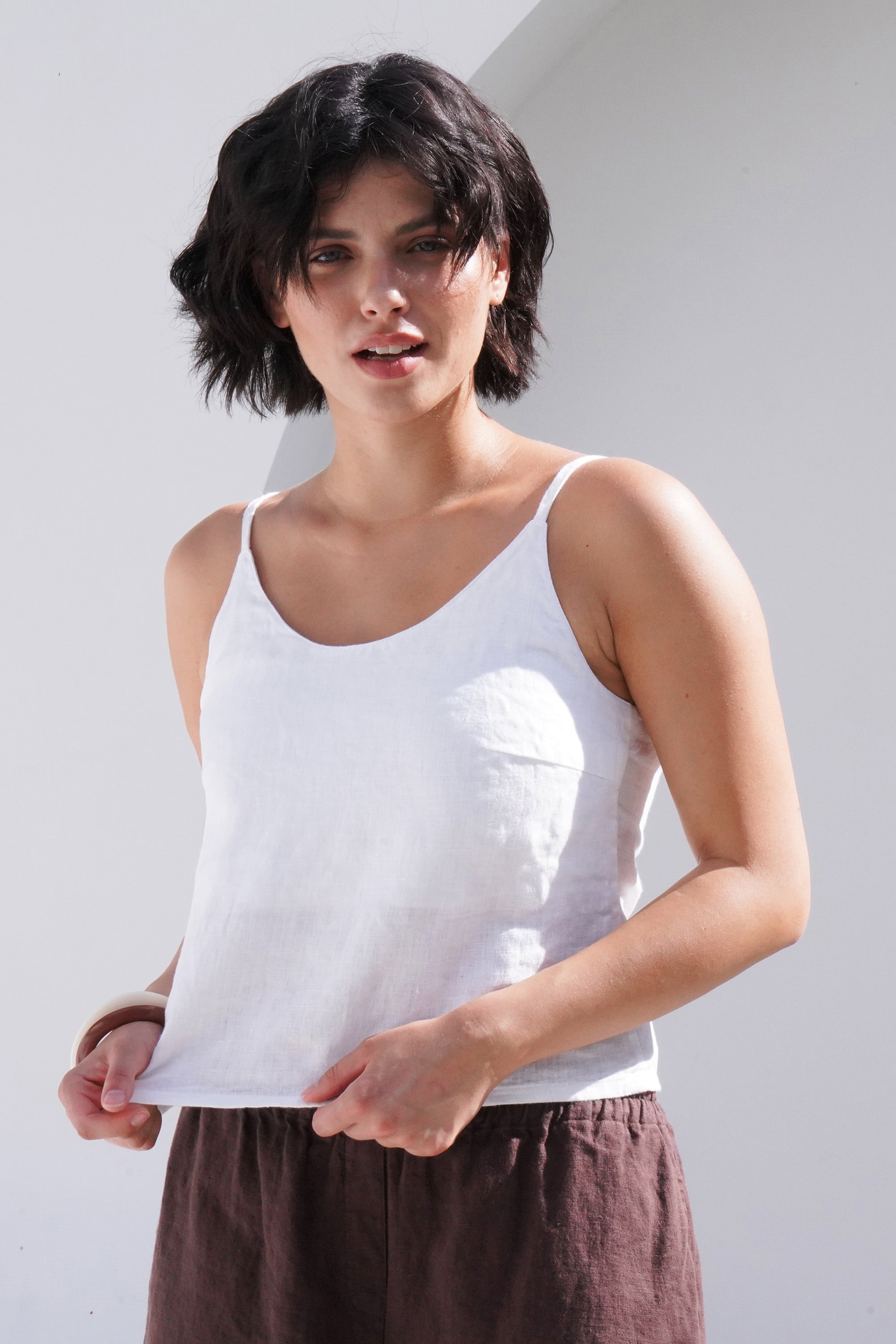 s Linen Camisole Top Camellia in White for Women