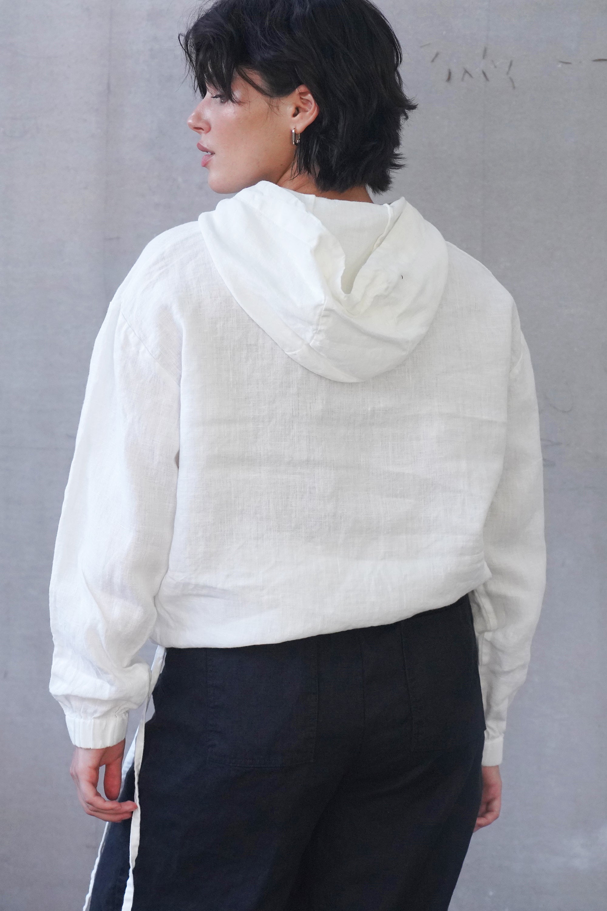 Linen Hoodie with Ties Lamia in White for Women - gallery
