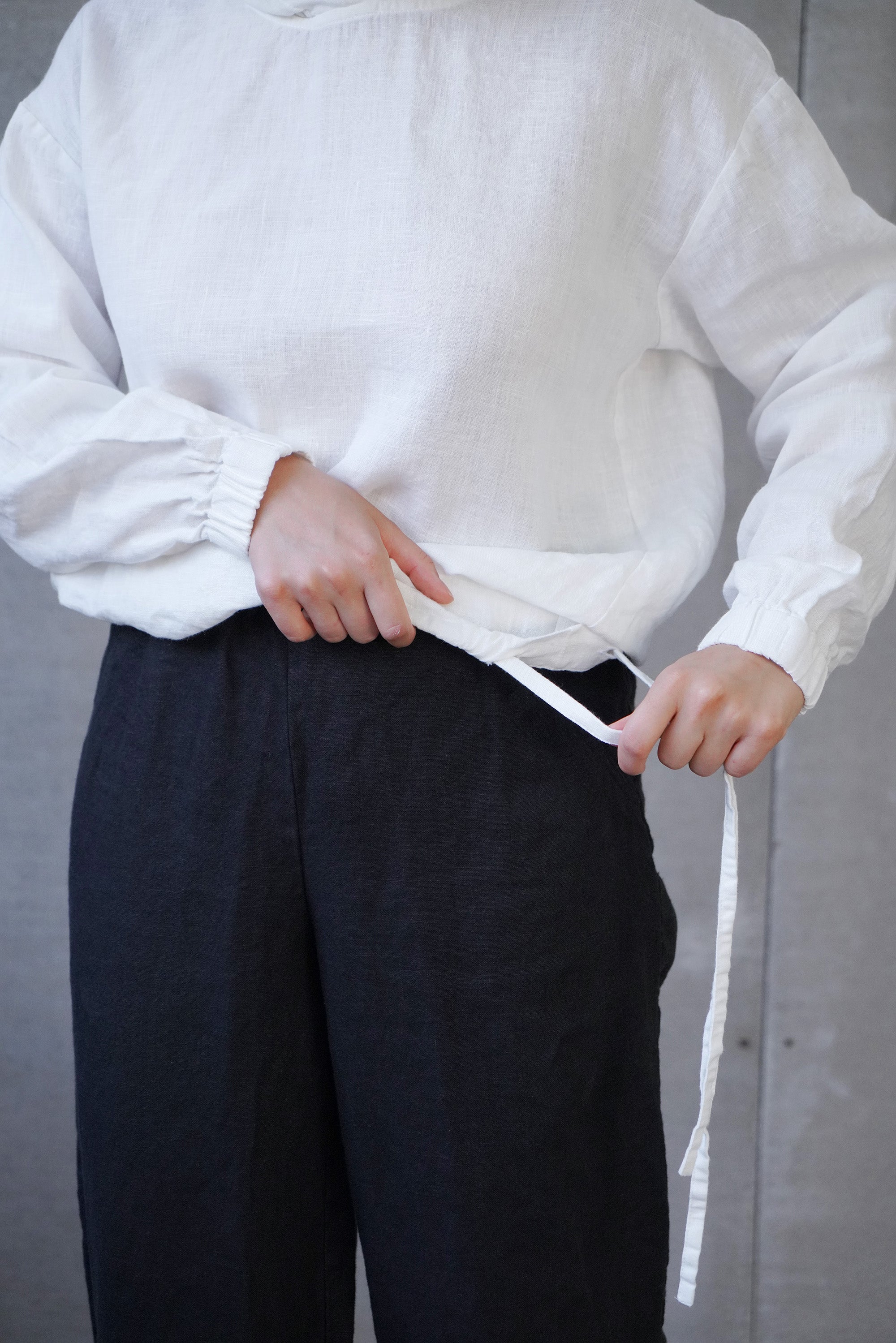 Linen Hoodie with Ties Lamia in White for Women - gallery