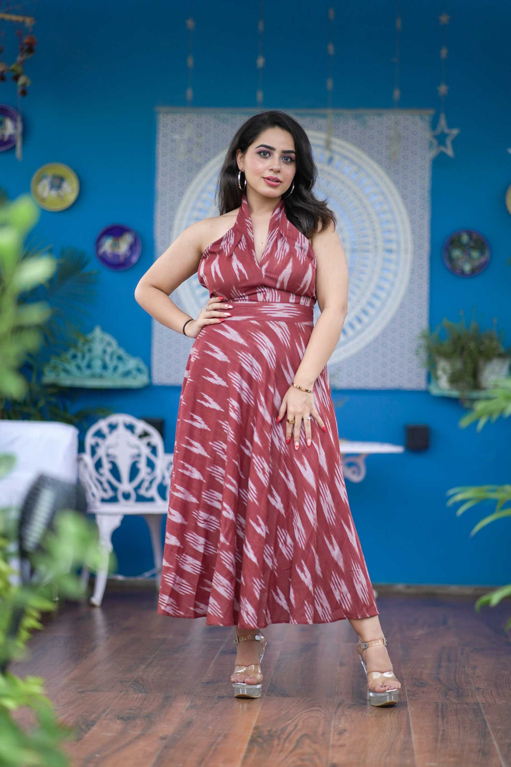 Brown a Line Halter Neck Dress for Women - gallery