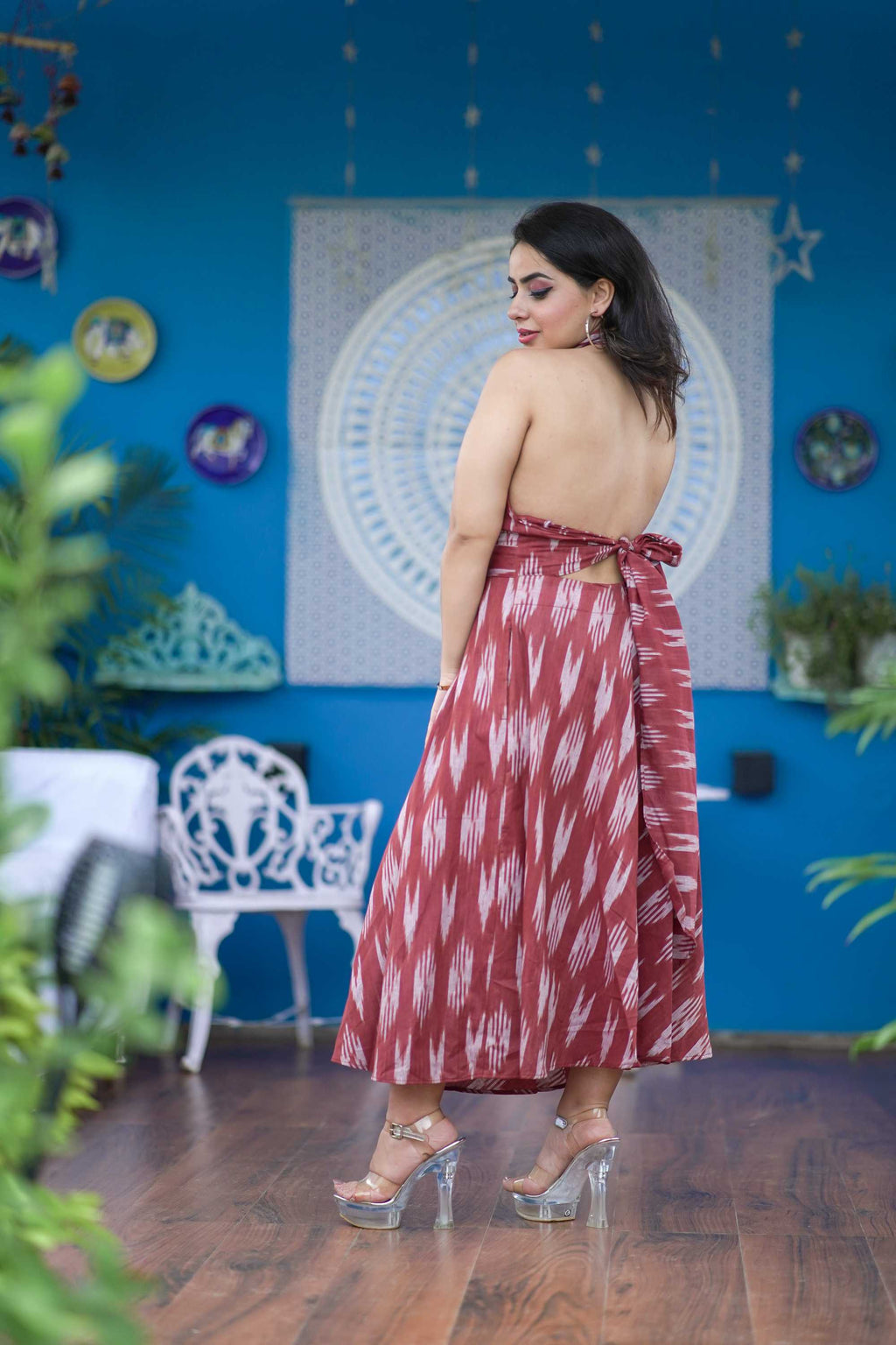 Brown a Line Halter Neck Dress for Women - gallery