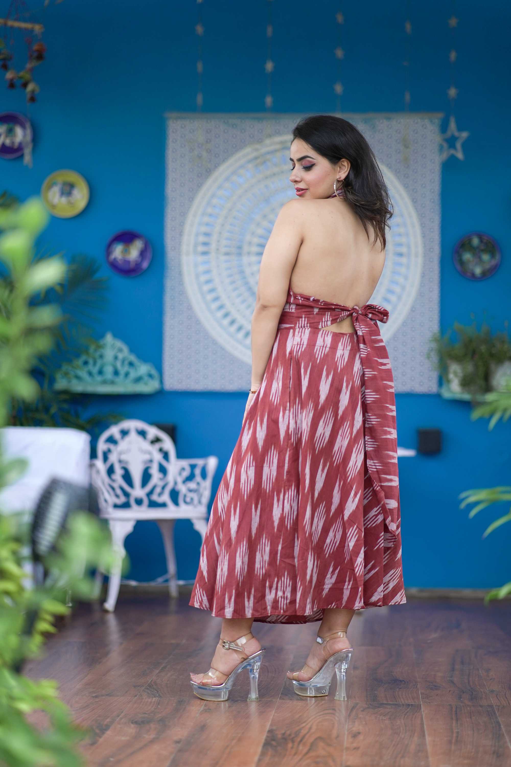 Brown a Line Halter Neck Dress for Women - gallery