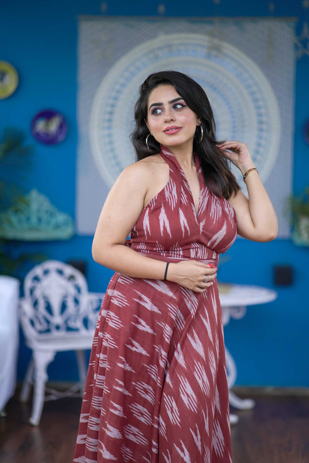 Brown a Line Halter Neck Dress for Women - gallery