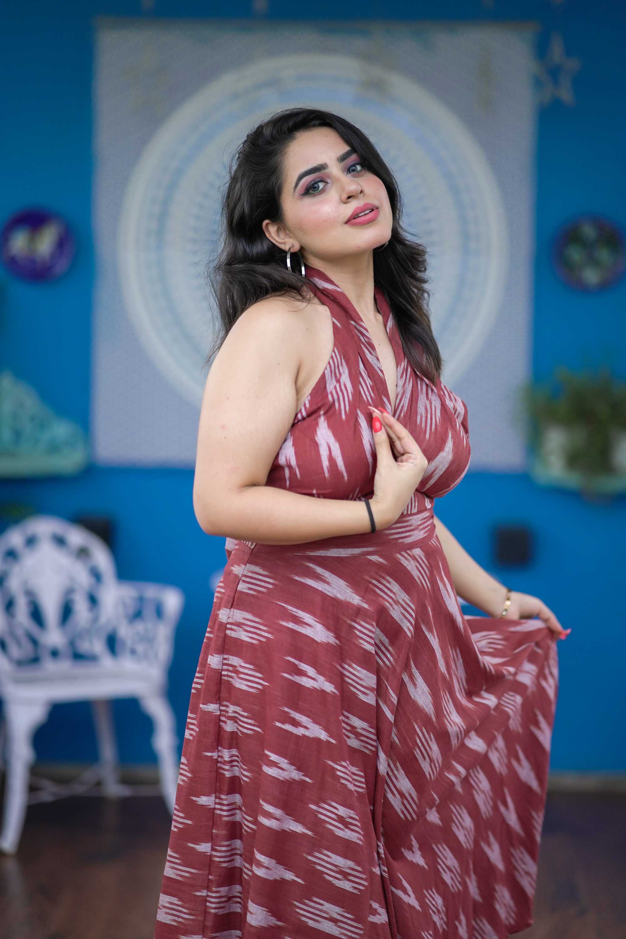 Brown a Line Halter Neck Dress for Women - gallery