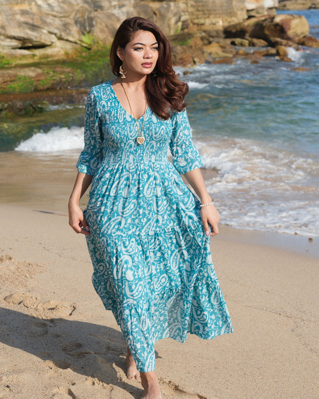 Kaaya Hand-Printed Cotton Maxi Dress for Women - gallery