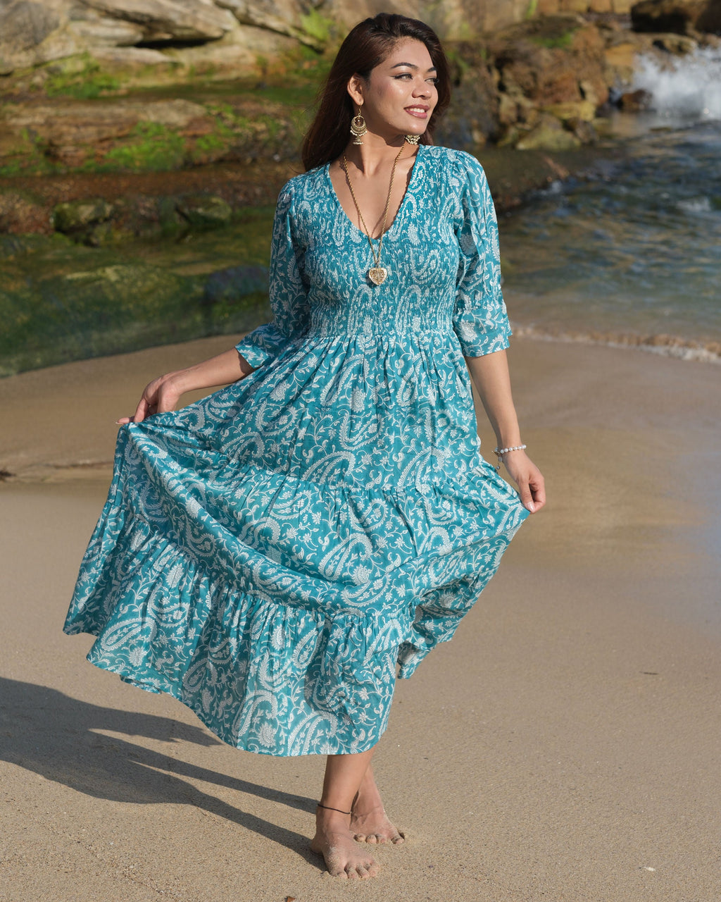 Kaaya Hand-Printed Cotton Maxi Dress for Women