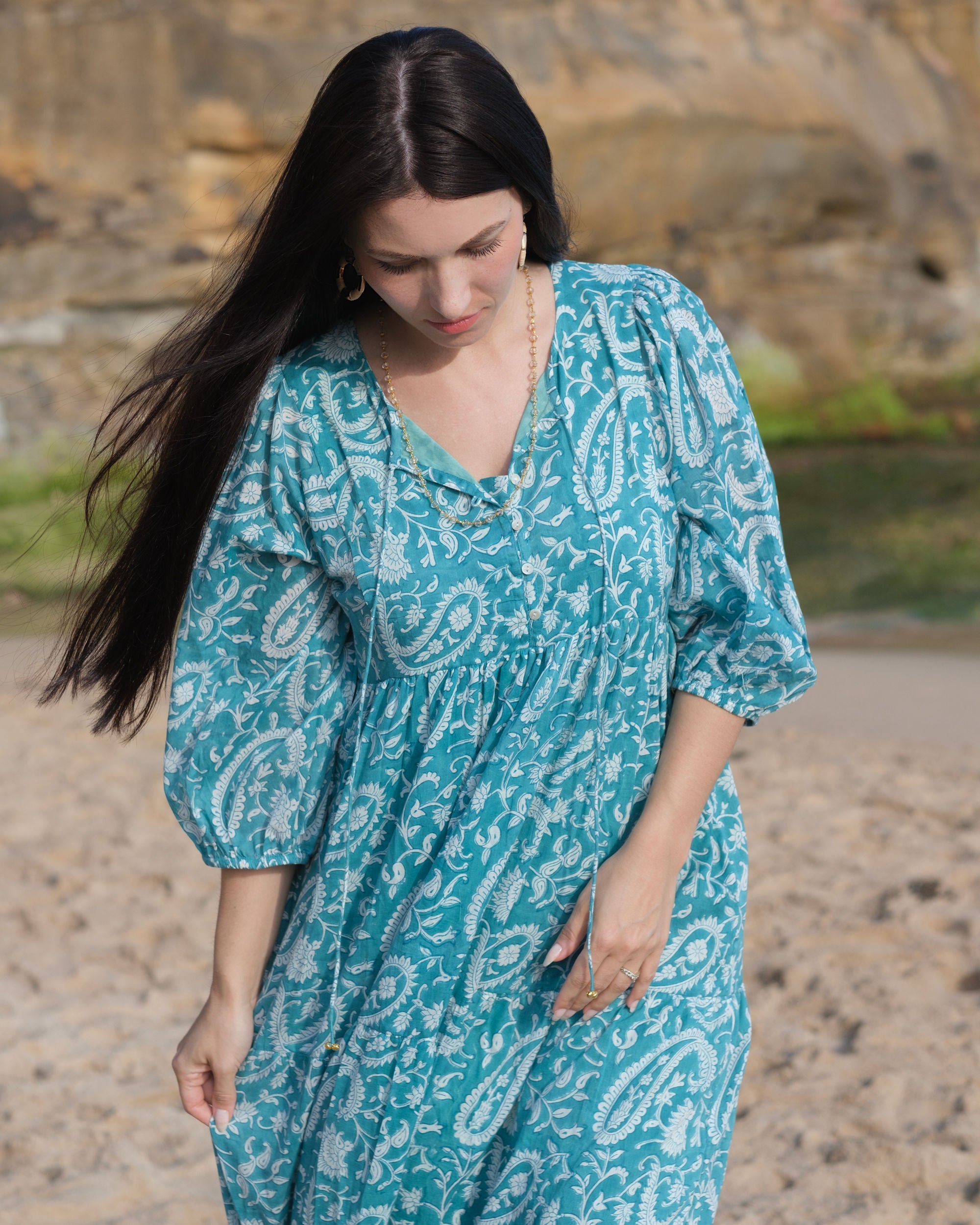 Neera Hand-Block Printed Cotton Maxi Dress for Women - gallery