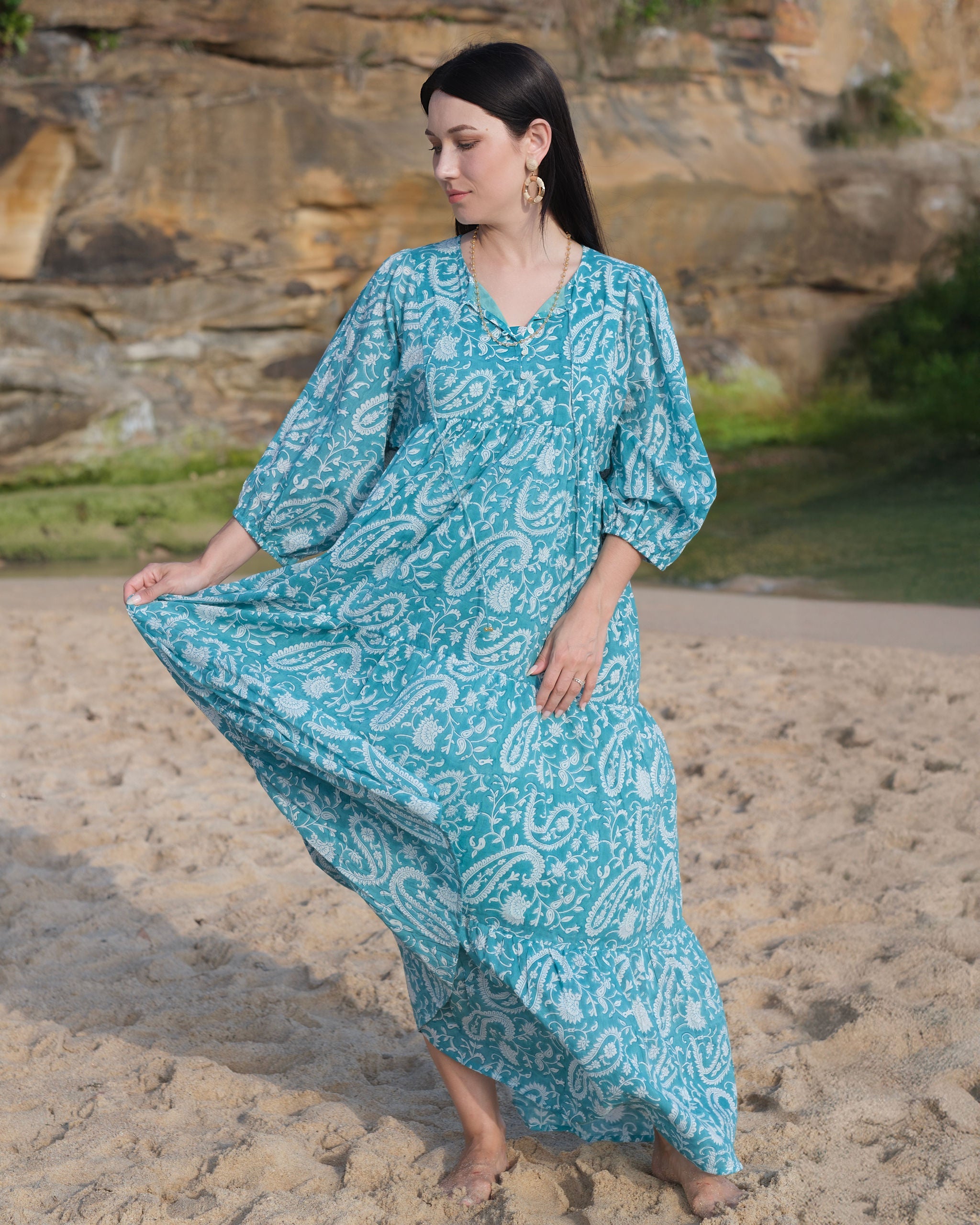Neera Hand-Block Printed Cotton Maxi Dress for Women - gallery
