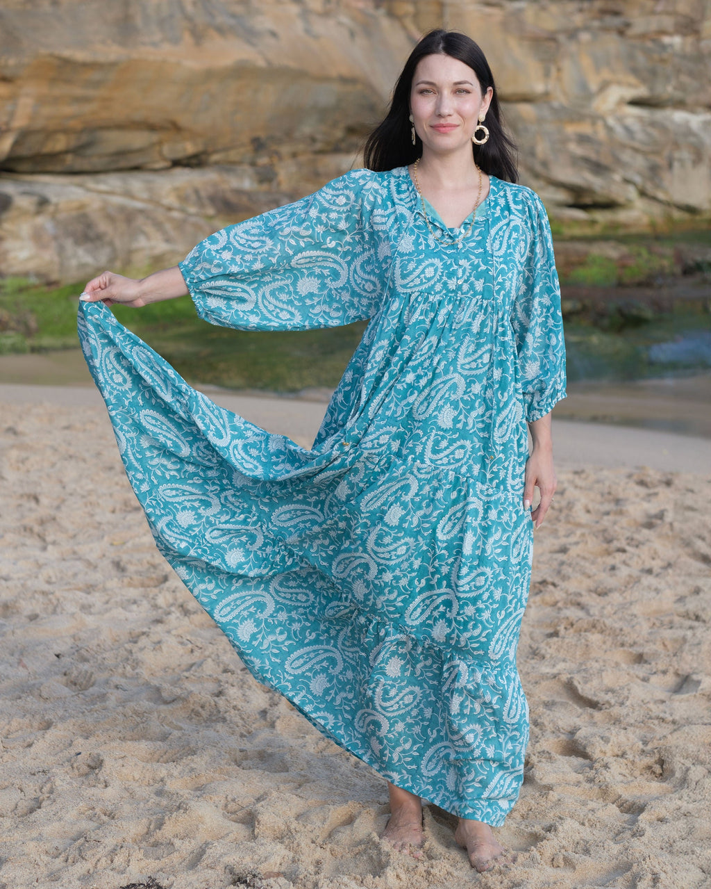Neera Hand-Block Printed Cotton Maxi Dress for Women - gallery