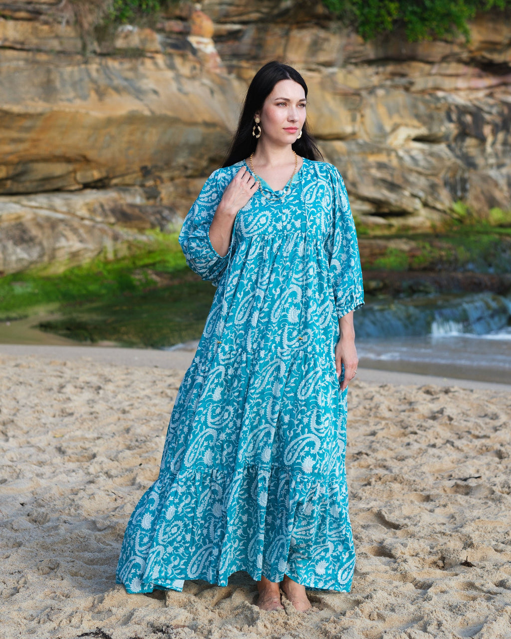 Neera Hand-Block Printed Cotton Maxi Dress for Women