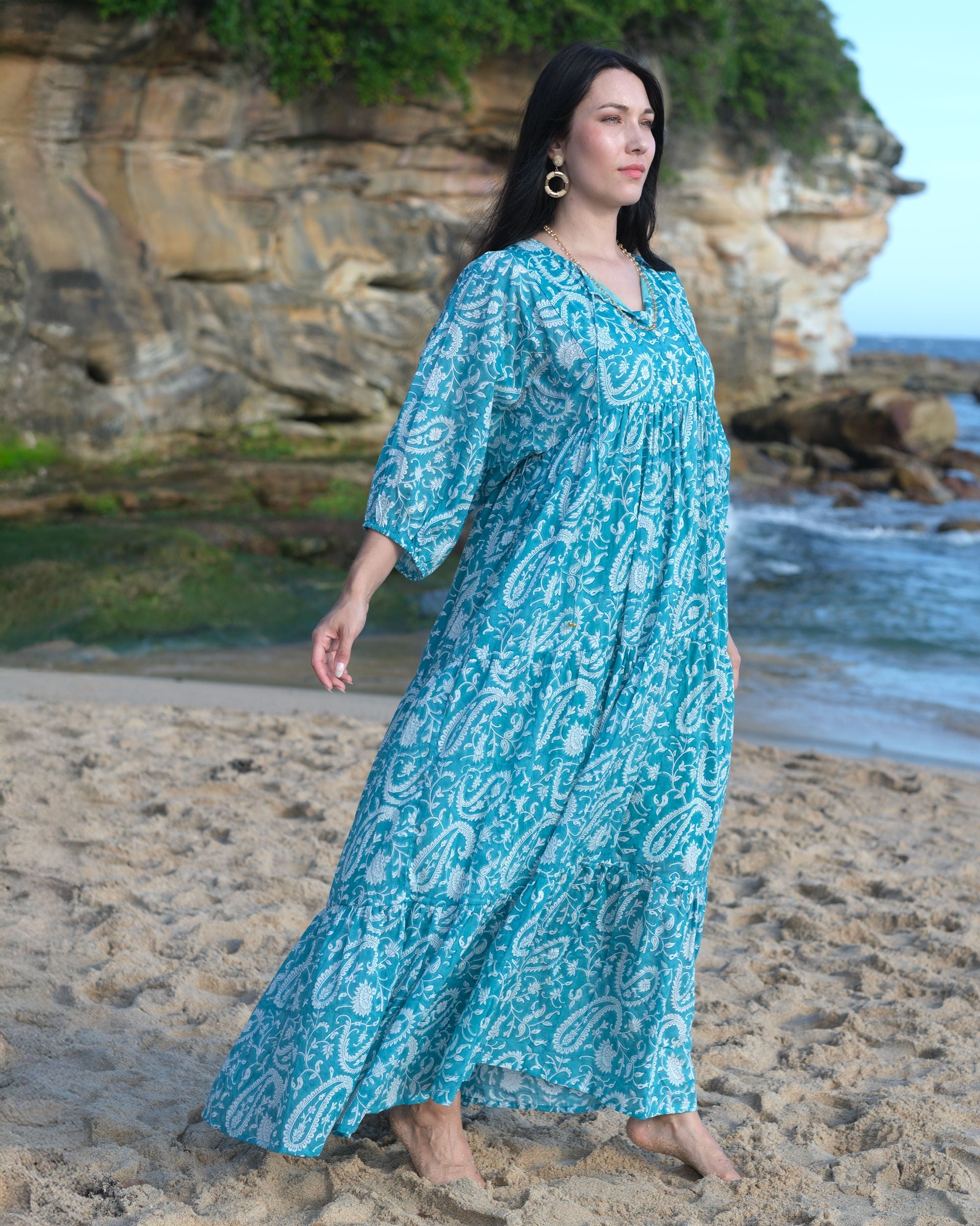 Neera Hand-Block Printed Cotton Maxi Dress for Women - gallery