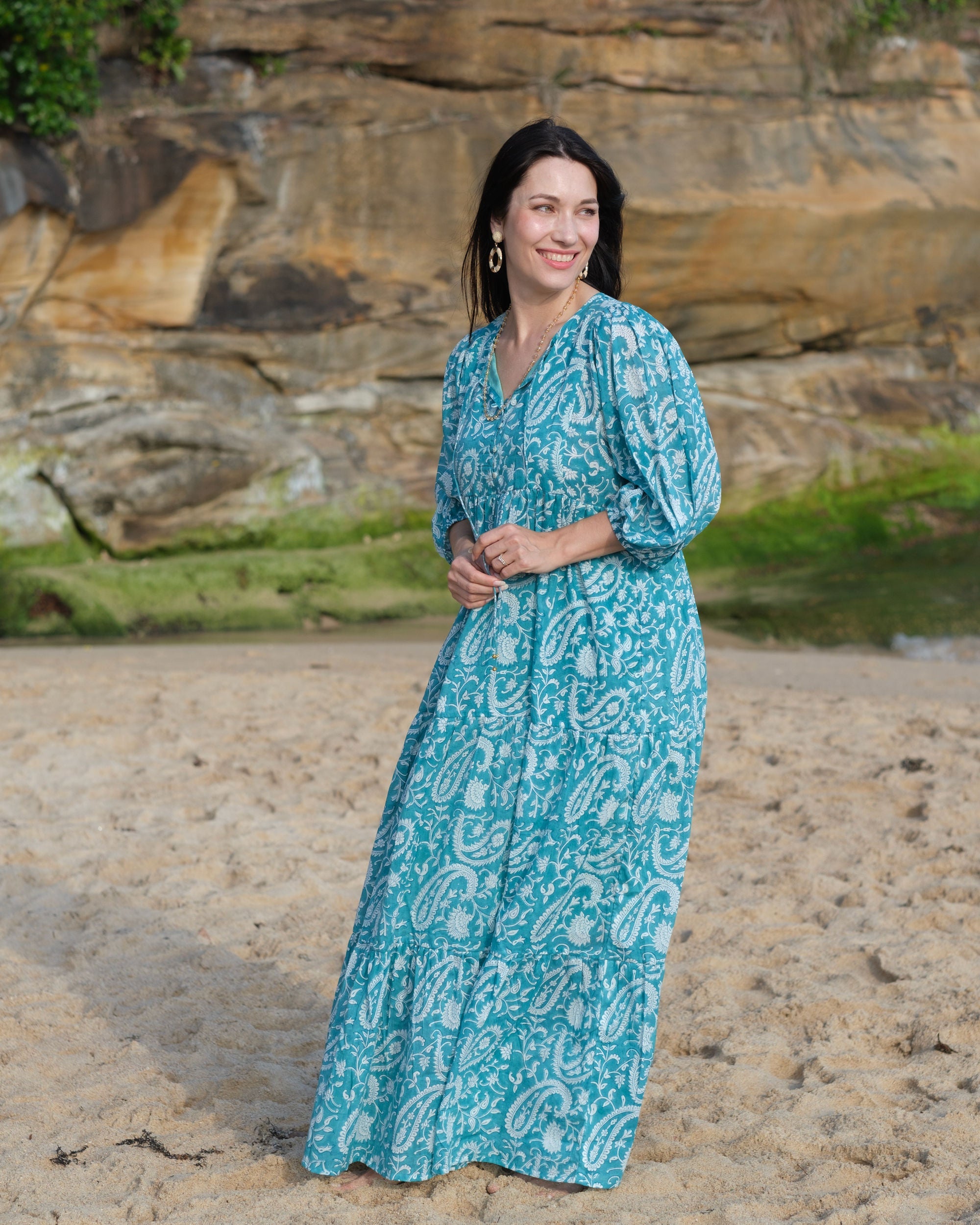Neera Hand-Block Printed Cotton Maxi Dress for Women - gallery