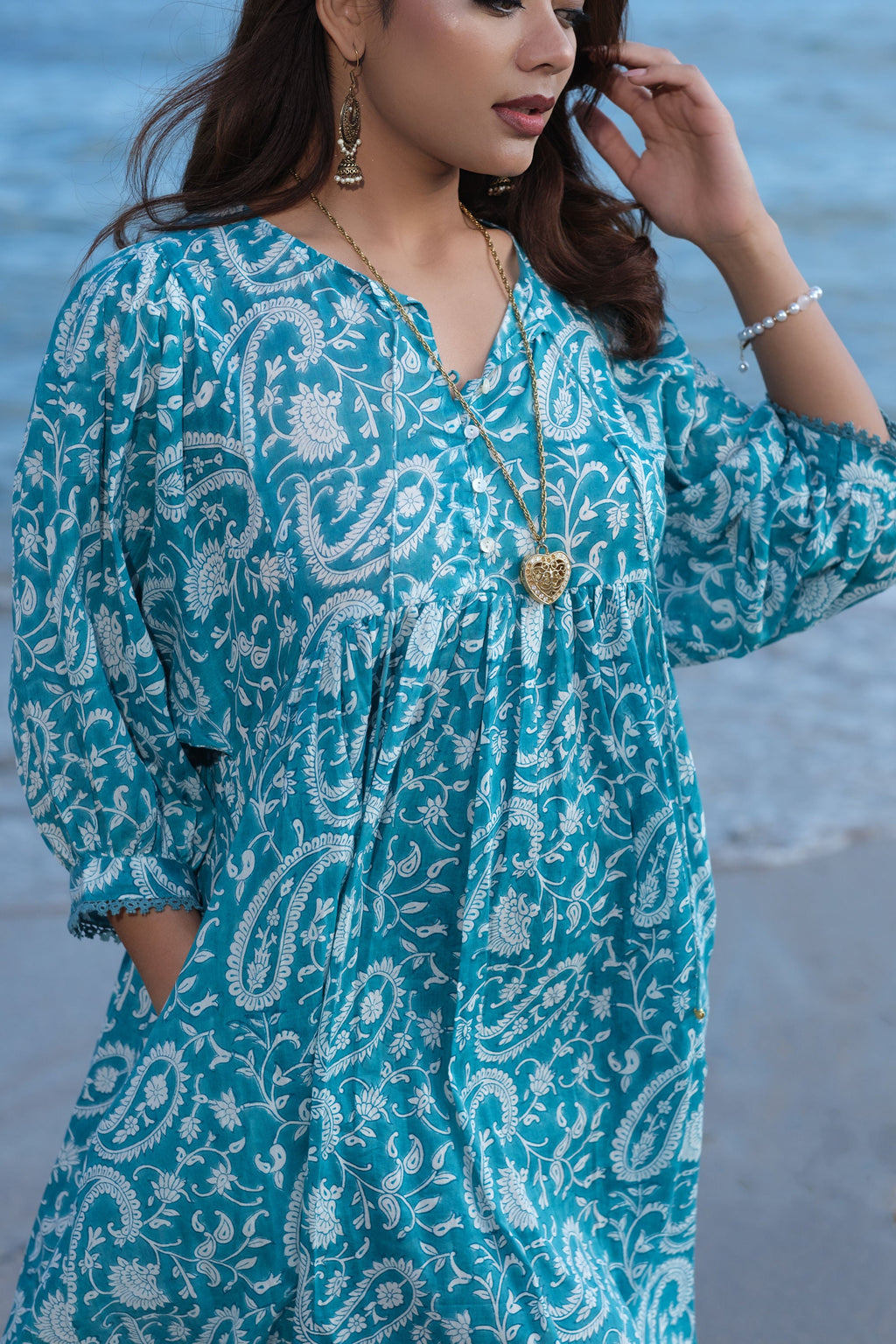 Hawa Hand Block Print Cotton Midi Dress for Women - gallery