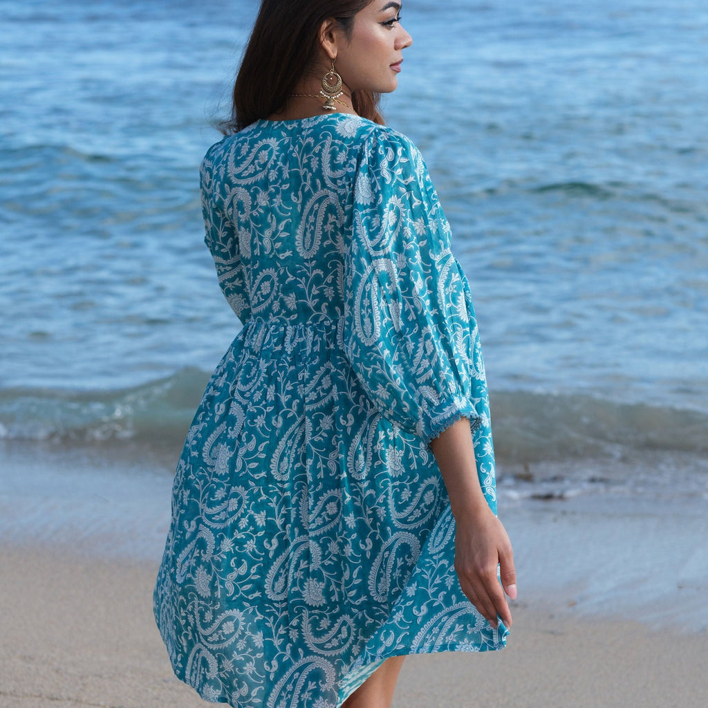 Hawa Hand Block Print Cotton Midi Dress for Women - gallery