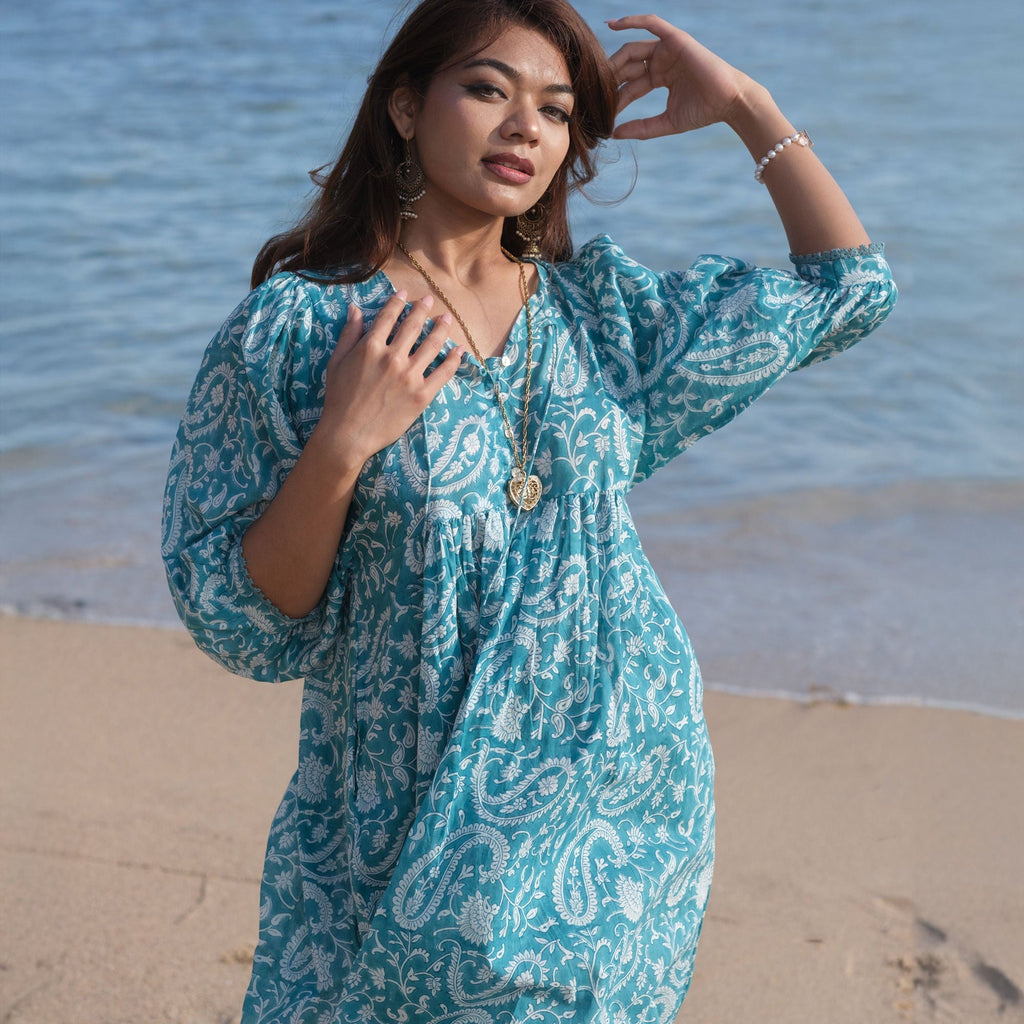 Hawa Hand Block Print Cotton Midi Dress for Women - gallery
