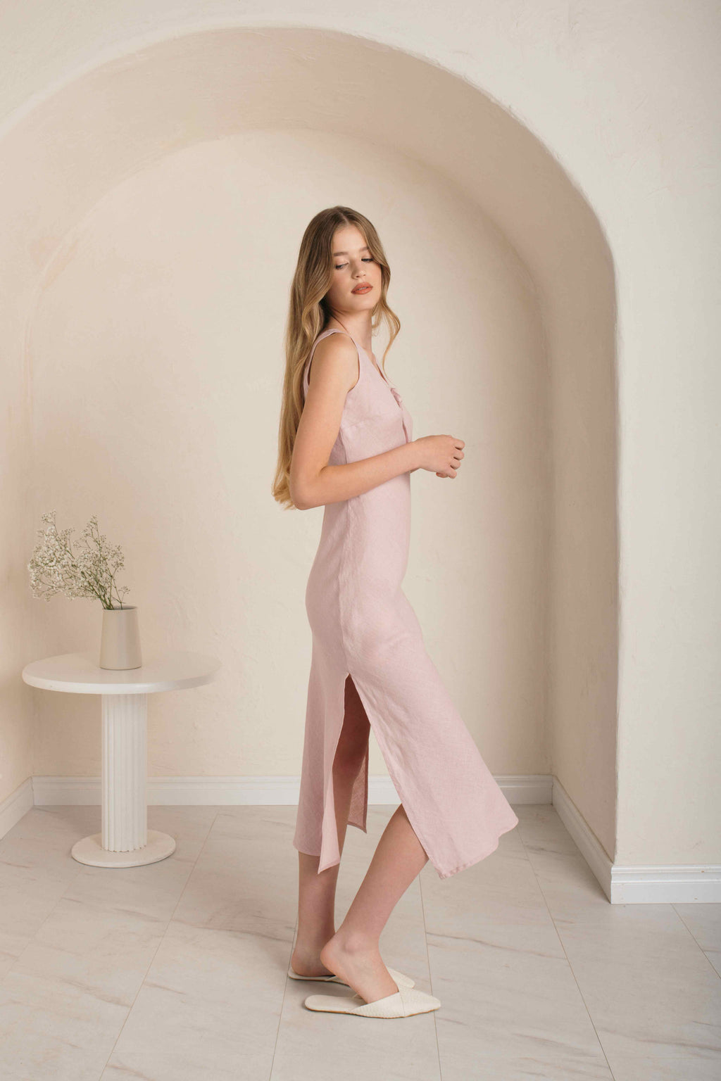 Linen Long Night Gown Dew - gallery