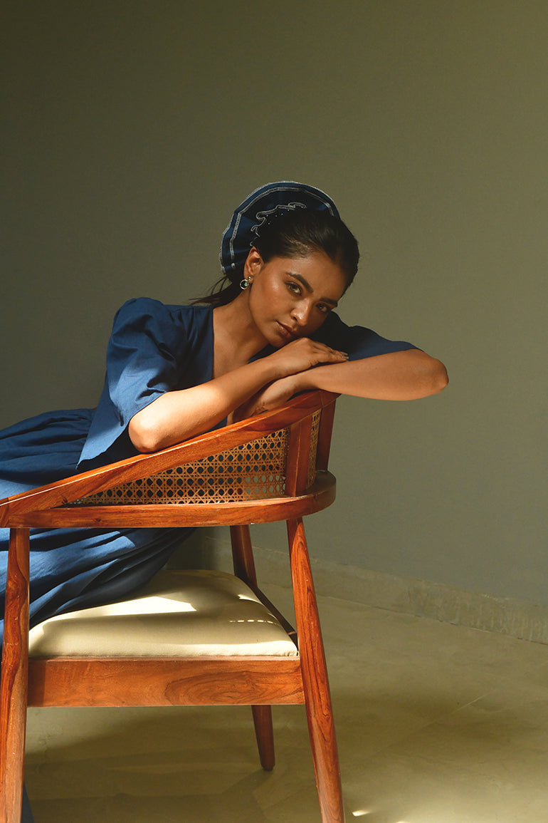 Cobalt Drift Linen Cotton Maxi Dress for Women - gallery