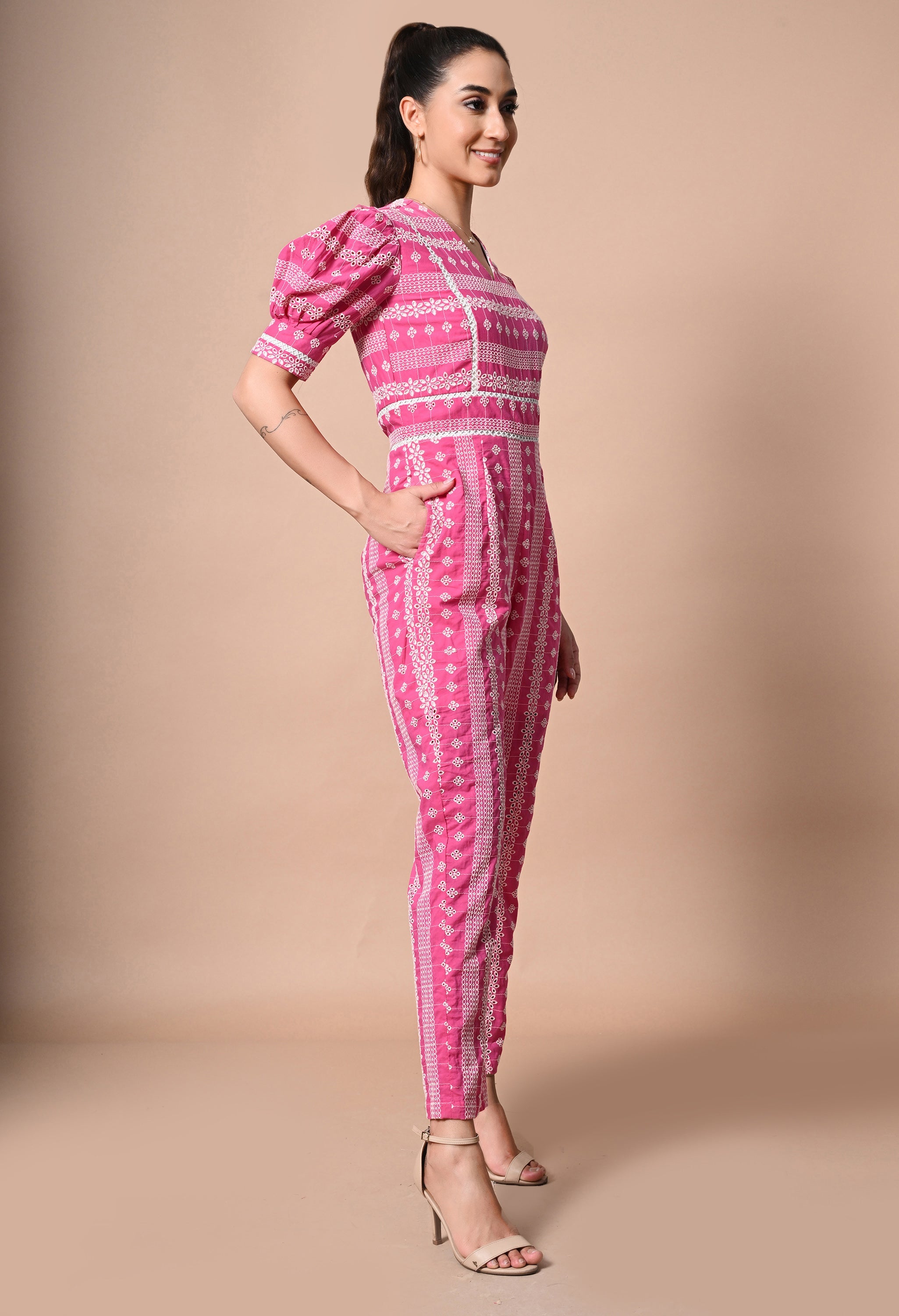 Swarn Schiffli Cotton Embroidered Jumpsuit for Women - gallery
