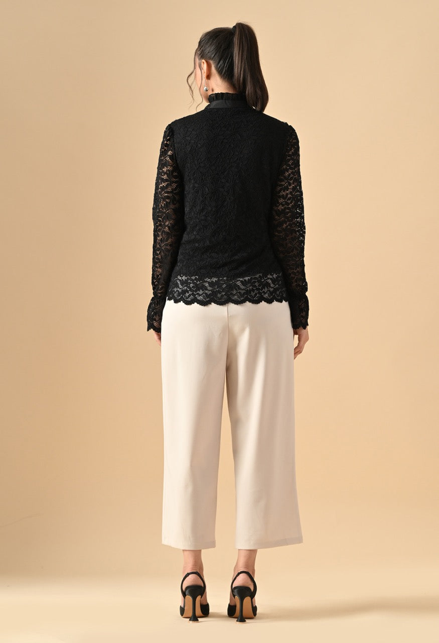 Gloria Lace Stone Work Ruffle Shirt Top for Women - gallery