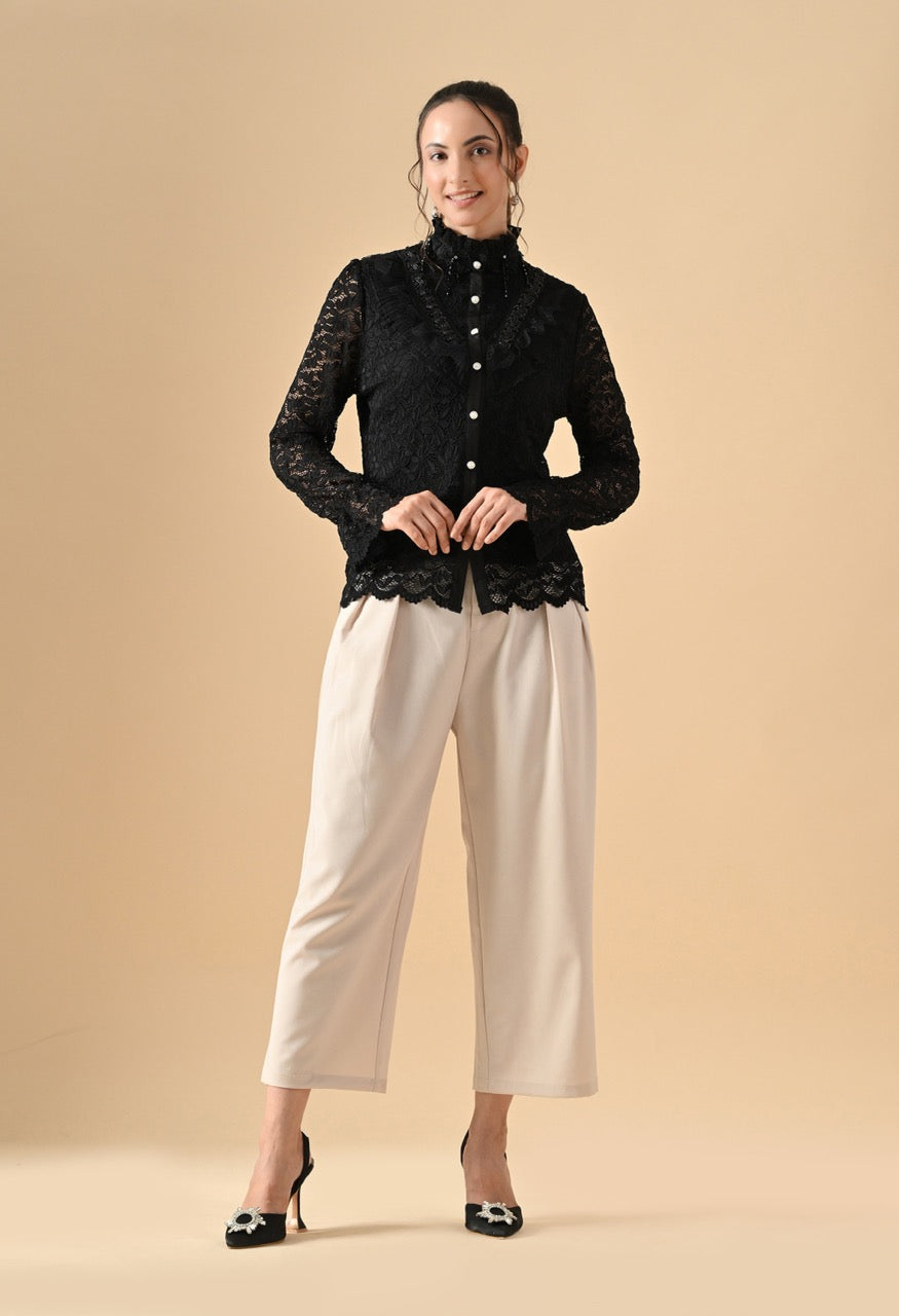 Gloria Lace Stone Work Ruffle Shirt Top for Women - gallery