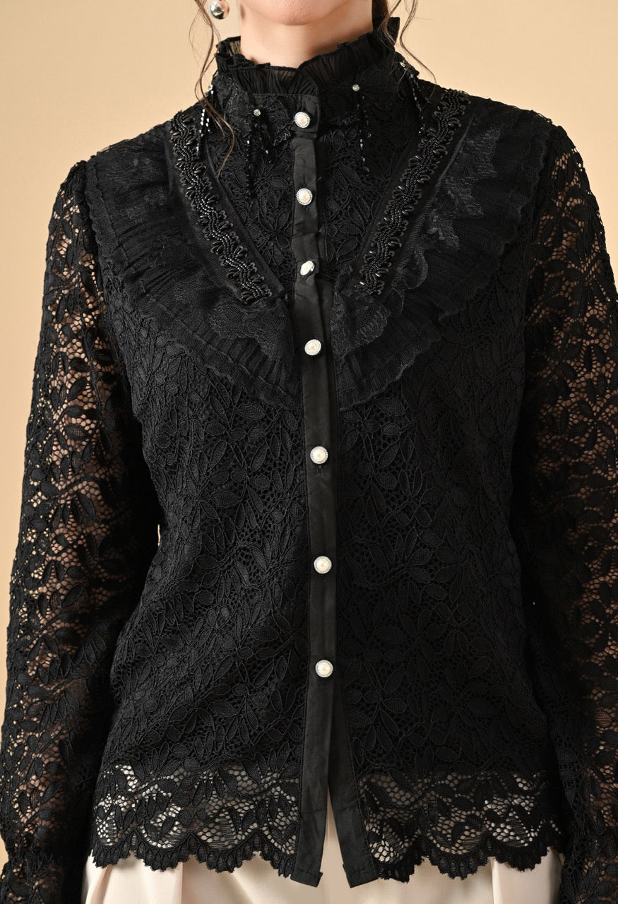 Gloria Lace Stone Work Ruffle Shirt Top for Women - gallery