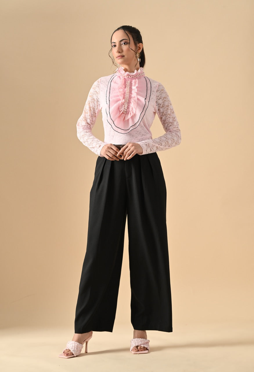 Nora Neck Pearl Embelished Lace Partywear Top Shirt for Women - gallery