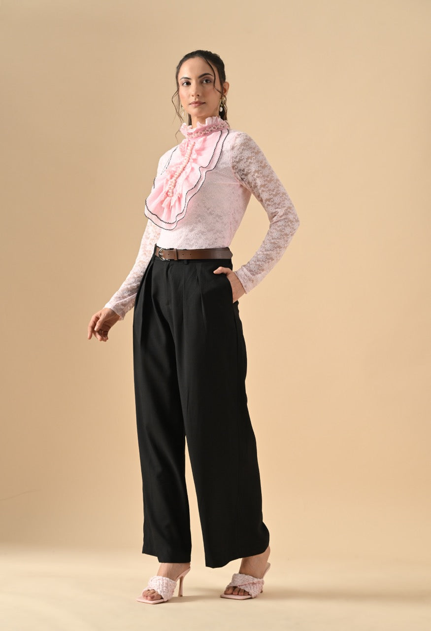 Nora Neck Pearl Embelished Lace Partywear Top Shirt for Women - gallery