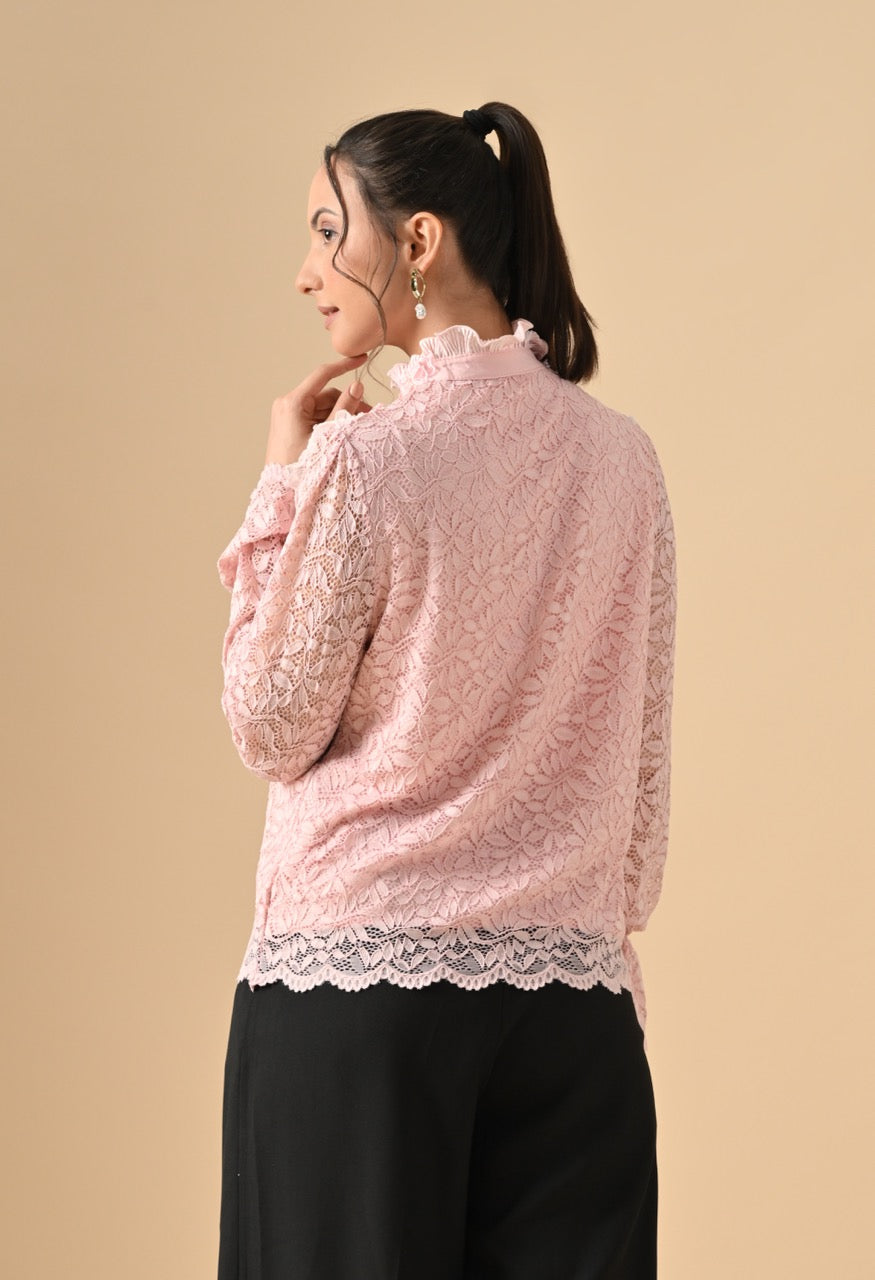 Gloria Lace Stone Work Ruffle Shirt Top for Women - gallery
