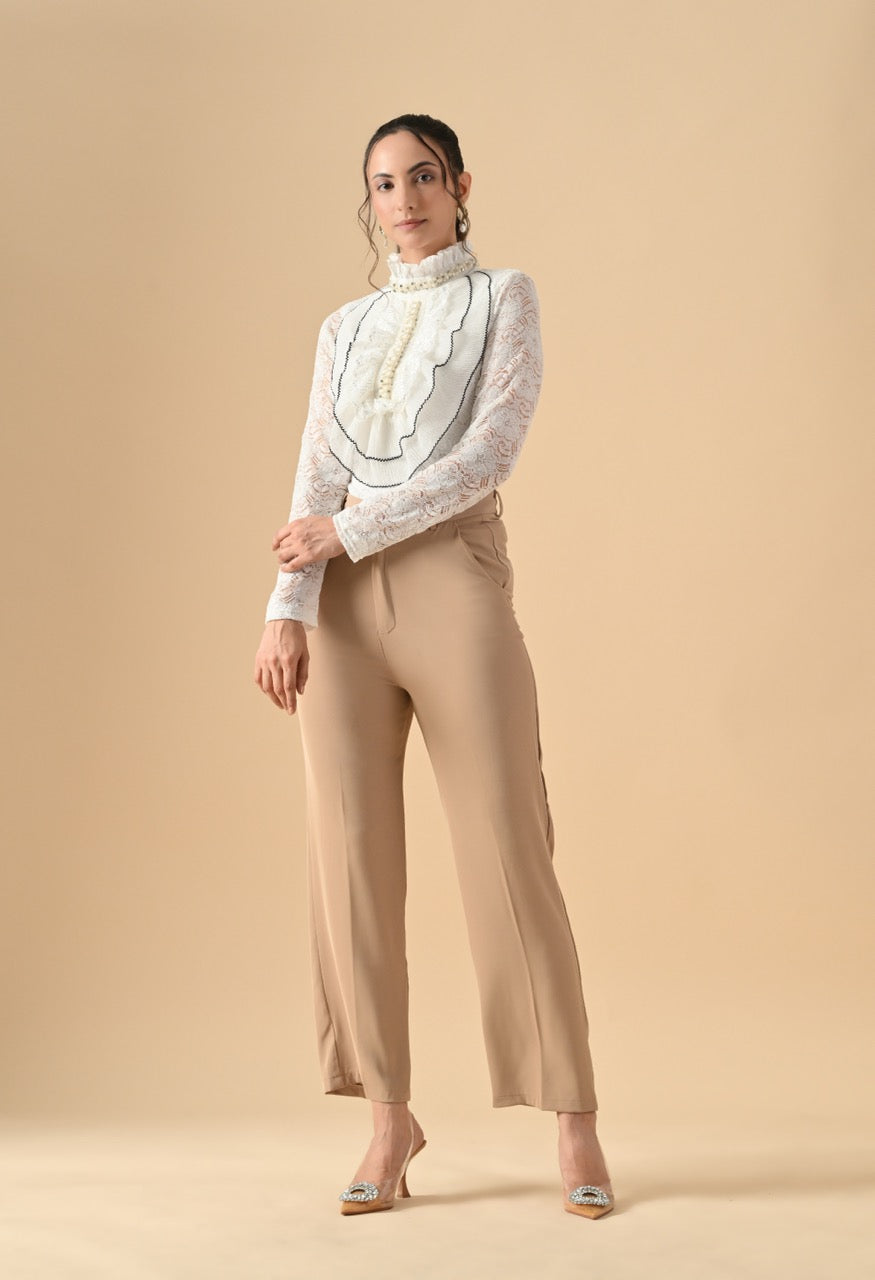 Nora Neck Pearl Embelished Lace Partywear Top Shirt for Women - gallery