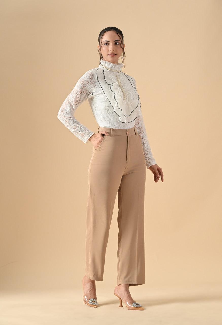 Nora Neck Pearl Embelished Lace Partywear Top Shirt for Women - gallery